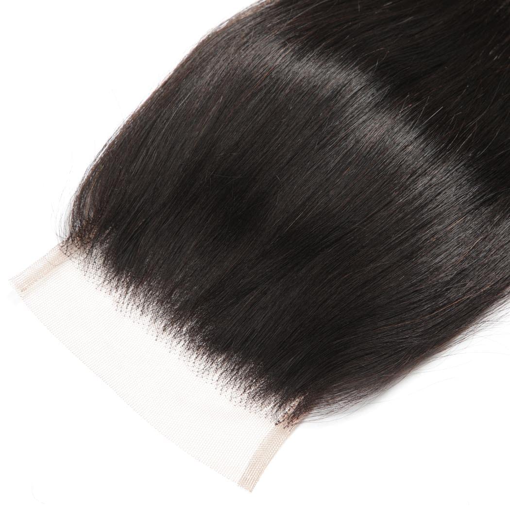 100% Unprocessed Peruvian Straight Human Hair Weave Bundles with 5x5 Lace Closure (10A Grade) - 3 Bundles + Free 20