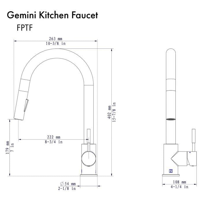 ZLINE Gemini Kitchen Faucet - High Arc Pull Down Sprayer with Dual Function, Brushed Nickel Finish - Perfect for Modern Kitchens, Cooking & Dishwashing