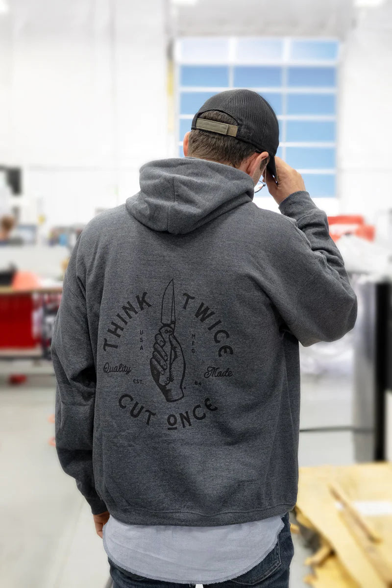 Chris Reeve CRK 1147 Who's Got a Knife? Hoodie Pullover - Dark Heather Gray, Medium Size | Premium Knife Enthusiast Apparel for Outdoor Adventures & Everyday Wear