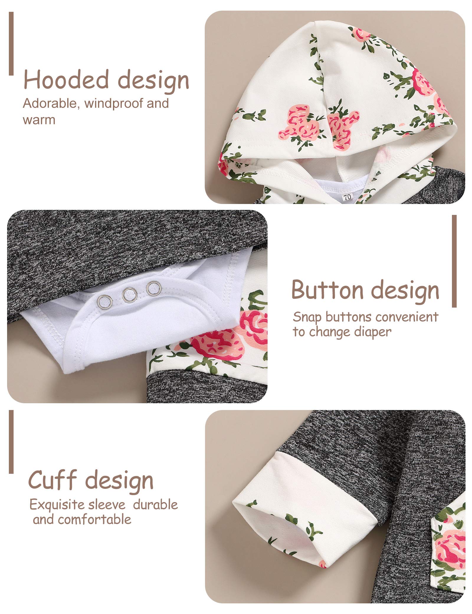 OKLady Baby Girl Clothes Set - 4PCS Floral Romper Hoodie Tops & Pants with Cute Headband | Fall Outfits for Little Sisters | Perfect for Family Photos, Playdates & Special Occasions