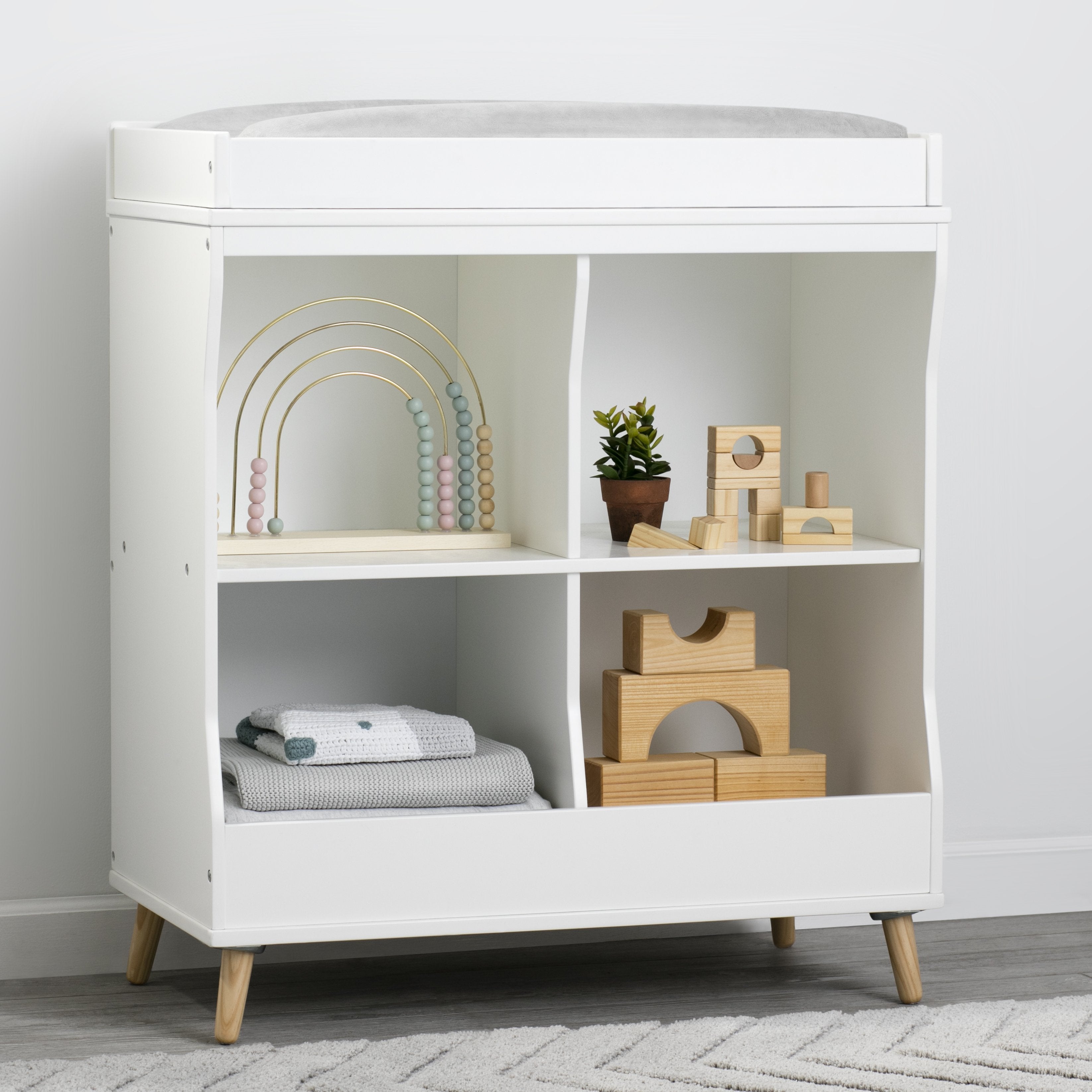 Essex Changing Table with Bookcase - Nursery Dresser & Storage Organizer for Baby Essentials | Perfect for Diaper Changing, Baby Clothes, and Book Storage