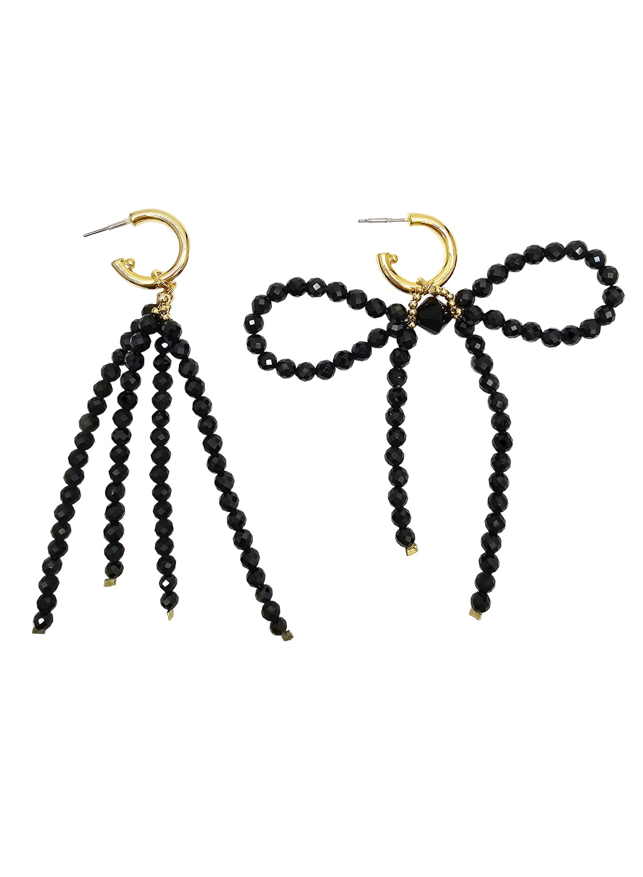 Black Obsidian Handcrafted Butterfly Knot & Tassel Asymmetric Earrings PE004 | Elegant Boho Jewelry for Women | Perfect for Parties, Weddings & Everyday Wear