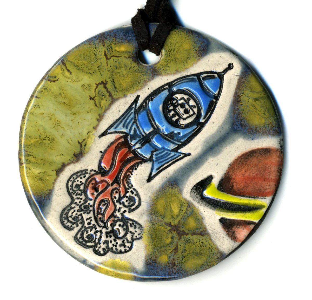 Rocket in Space Ceramic Necklace - Unique Handmade Jewelry for Women & Girls - Perfect for Gifts, Cosplay, and Astronomy Lovers