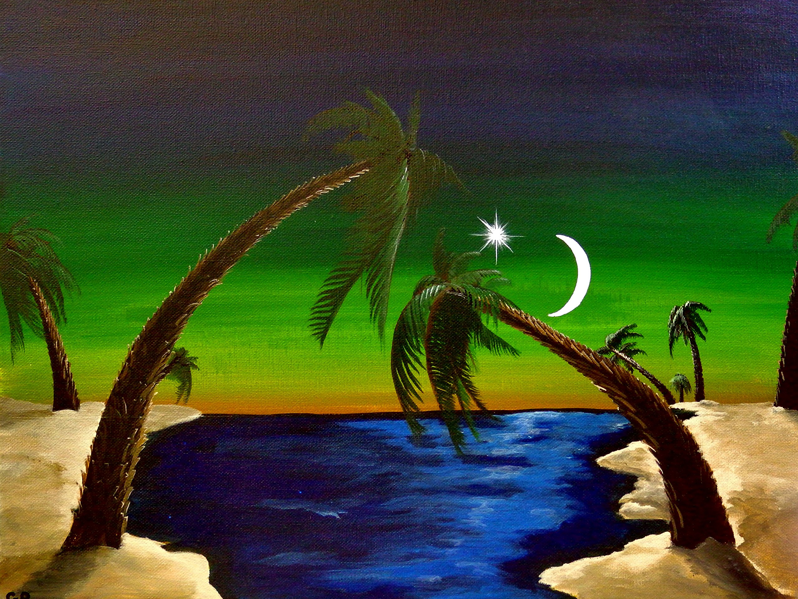 Original Acrylic Seascape Painting - Beach Palm Trees Ocean Artwork | Quiet Cove Wall Decor for Living Room, Bedroom & Office