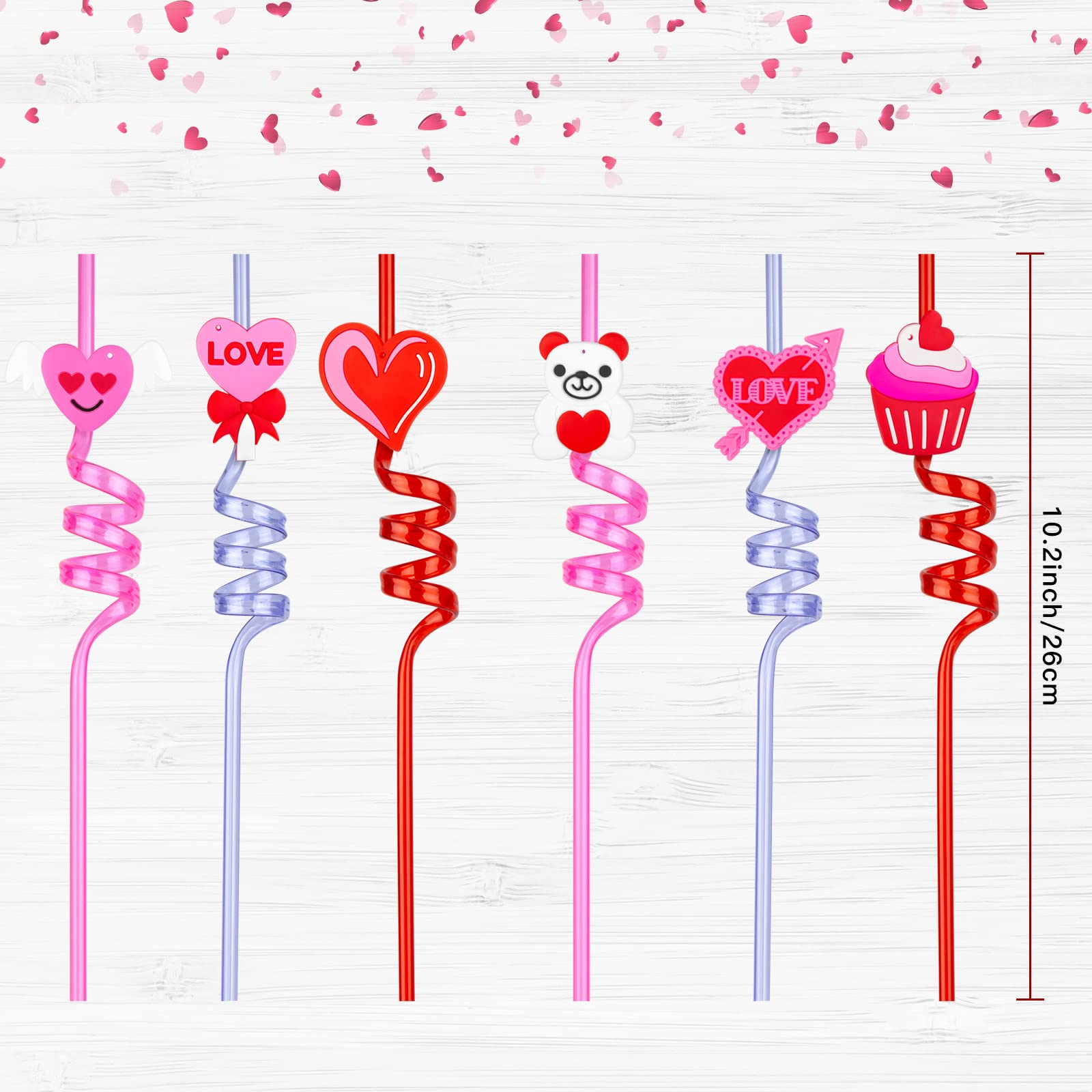 24-Pack Reusable Valentine's Day Heart Straws - Red Love Crazy Loop Drinking Straws for School Parties, Weddings & Bachelorette Events | Eco-Friendly Party Decor & Favor Supplies for Valentine's Celebrations