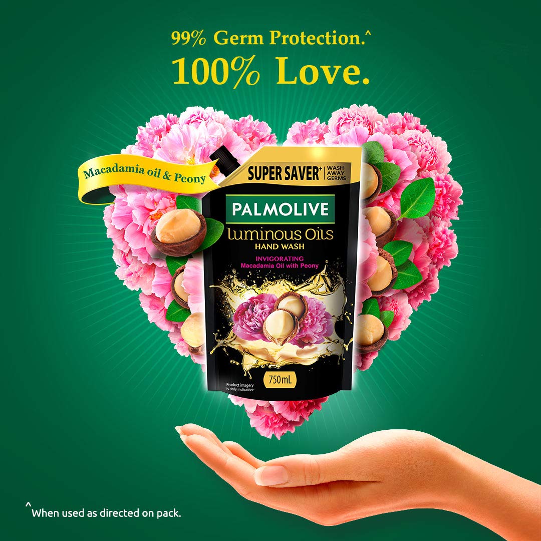 Palmolive Luminous Oils Body Wash & Hand Soap Refill - 750ml Pump Bottle with 100% Natural Macadamia & Peppermint Oils | Hydrating Shower Gel for Soft Skin | Perfect for Daily Bath & Hand Washing Routine
