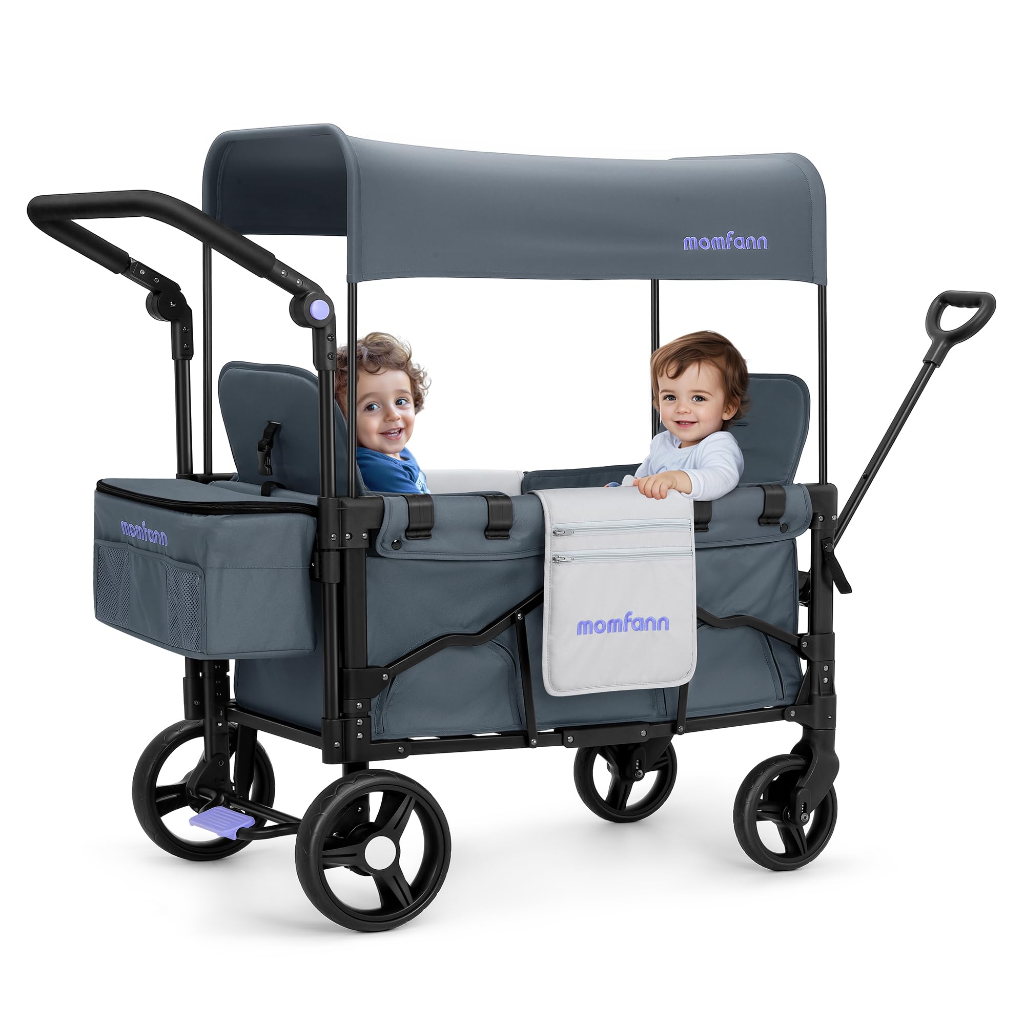 Foldable Wagon Stroller for 2 Kids - Double Seat Baby Stroller with Canopy, Adjustable Handle & Pull Bar - Compact Design for Toddlers & Infants - Perfect for Beach, Park, Zoo & Outdoor Adventures (Space Grey)