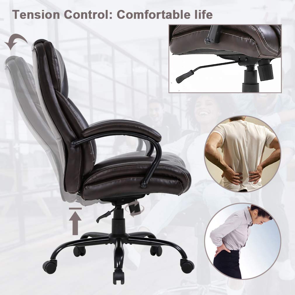 Big and Tall Office Chair 500lbs Capacity - Extra Wide Seat Ergonomic Computer Desk Chair with Adjustable Lumbar Support & Armrests - High Back Executive Swivel Rolling Chair for Heavy People - Perfect for Home Office, Gaming & Workspaces (Brown)