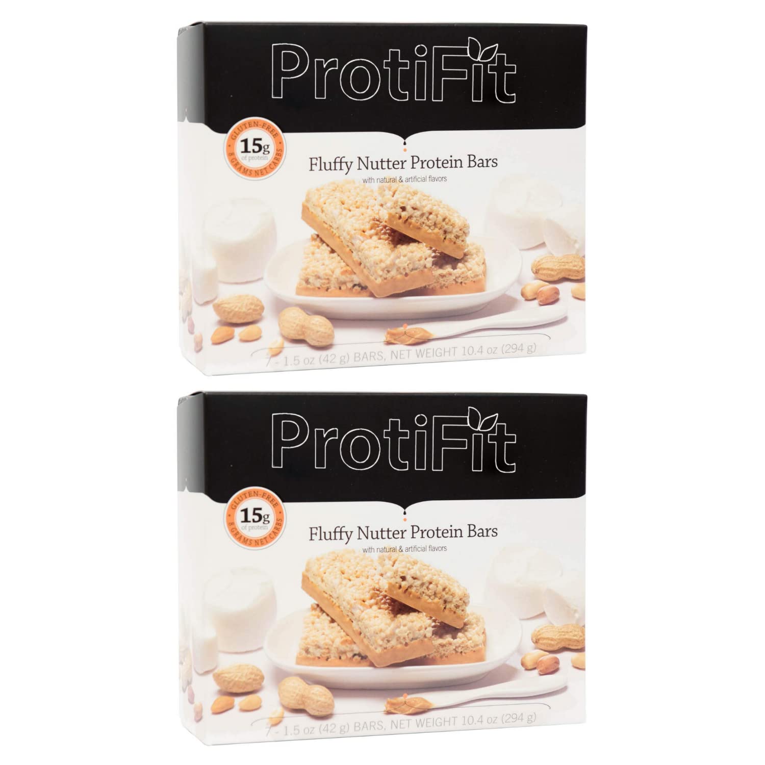 PROTIFIT - Low Calorie Fluffy Nutter Protein Bar 2 Pack | 15g High Protein, Low Carb, Low Sugar Snack | Ideal Protein Compatible | 7 Servings Per Box | Perfect for Post-Workout Recovery & Healthy On-the-Go Nutrition