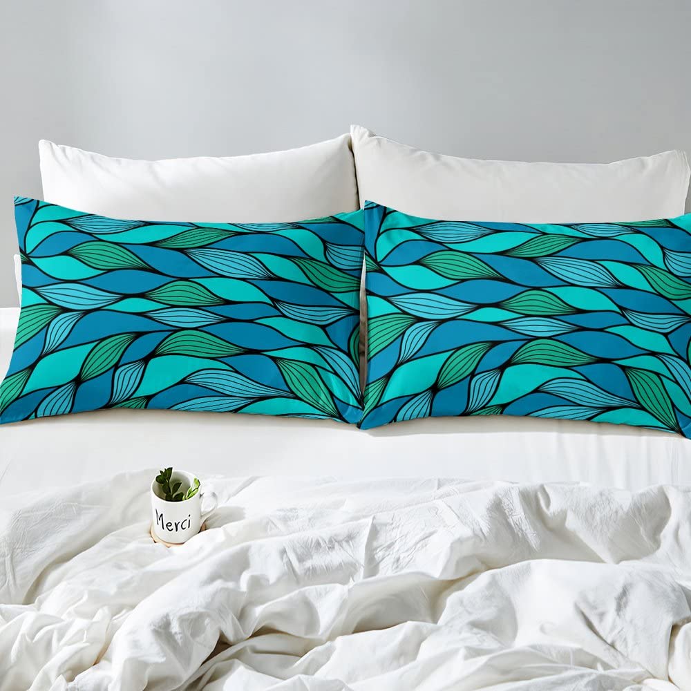 Abstract Ocean Waves Geometric Duvet Cover Set Twin Size - 2 Piece Kids Teens Girls Bedding with Swirl Teal Spiral Stripes Design & 1 Pillowcase - Perfect for Coastal Themed Bedrooms, Teen Room Decor, and Modern Nursery Designs