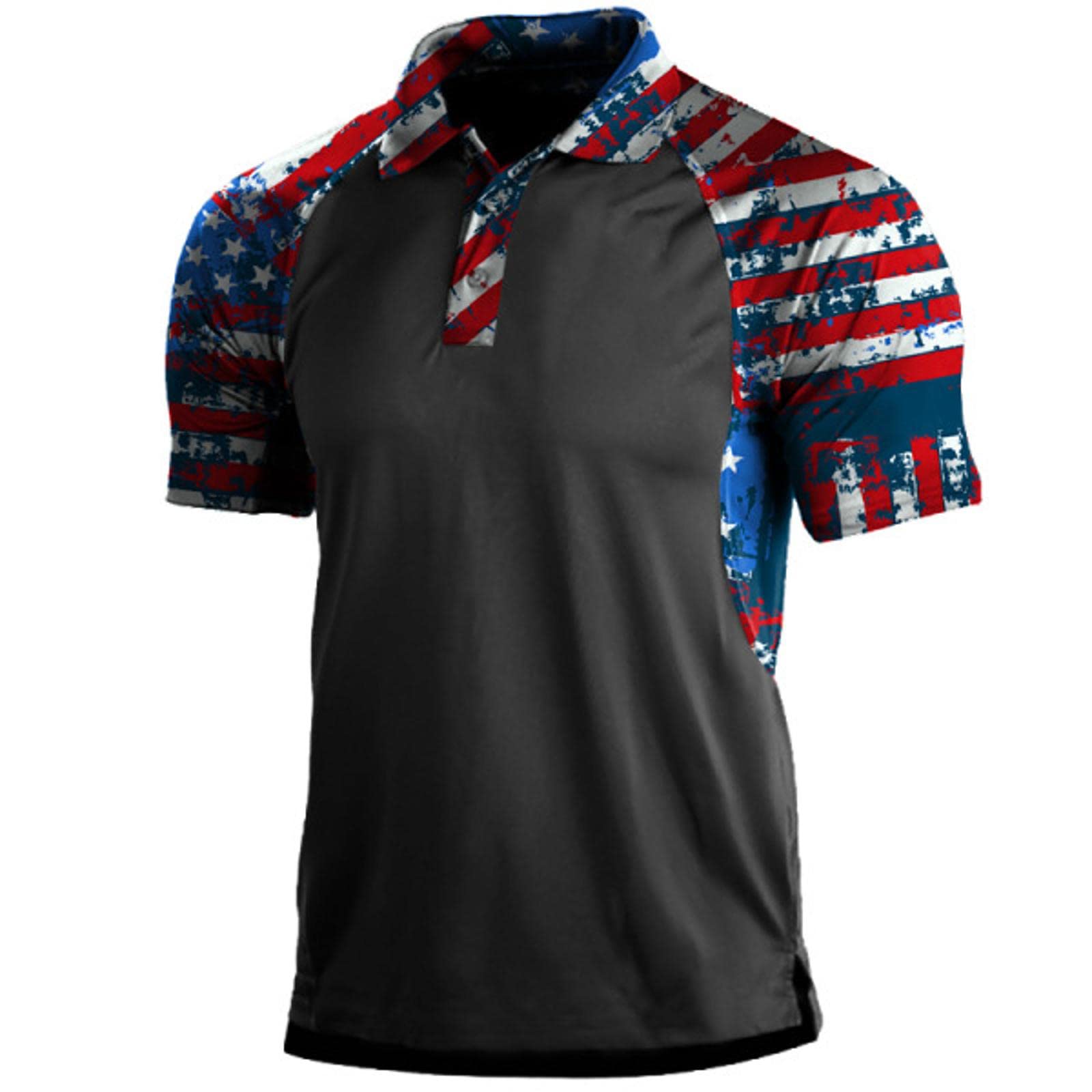 HANZUO Men's Tactical Polo Shirt - American Flag Stitched Print, Moisture-Wicking Quick-Dry Performance Shirt, Short Sleeve Outdoor Casual Tee for Hiking, Camping & Military Style Fashion