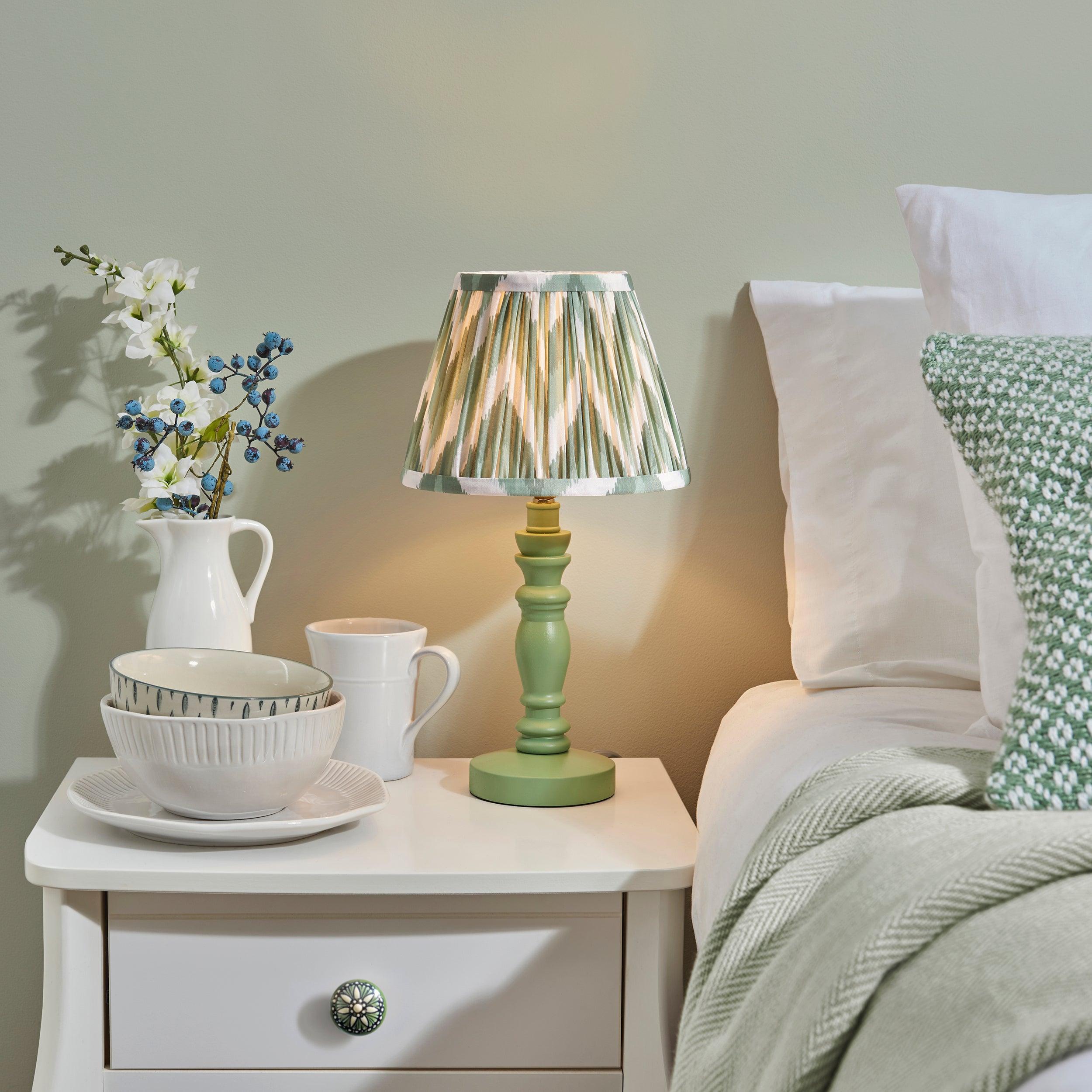 Bibury Green Table Lamp with 20cm Zigzag Cotswold Green Shade - Perfect for Bedroom, Living Room, and Office Lighting Decor