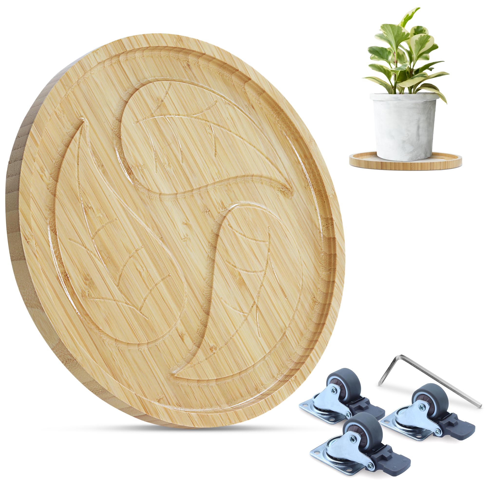 Hearth & Hunter Bamboo Rolling Plant Caddy with Wheels - 12