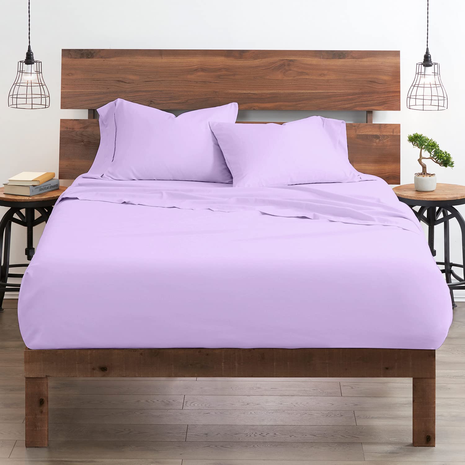 100% Certified Giza Cotton Pillowcase & Sheet Set - Egyptian Giza Cotton, RV Short Queen Size, Soft Sateen Weave, Breathable Fabric, Fits Up to 15-Inch Deep Pockets - Lilac | Perfect for RV, Camping & Guest Bedrooms