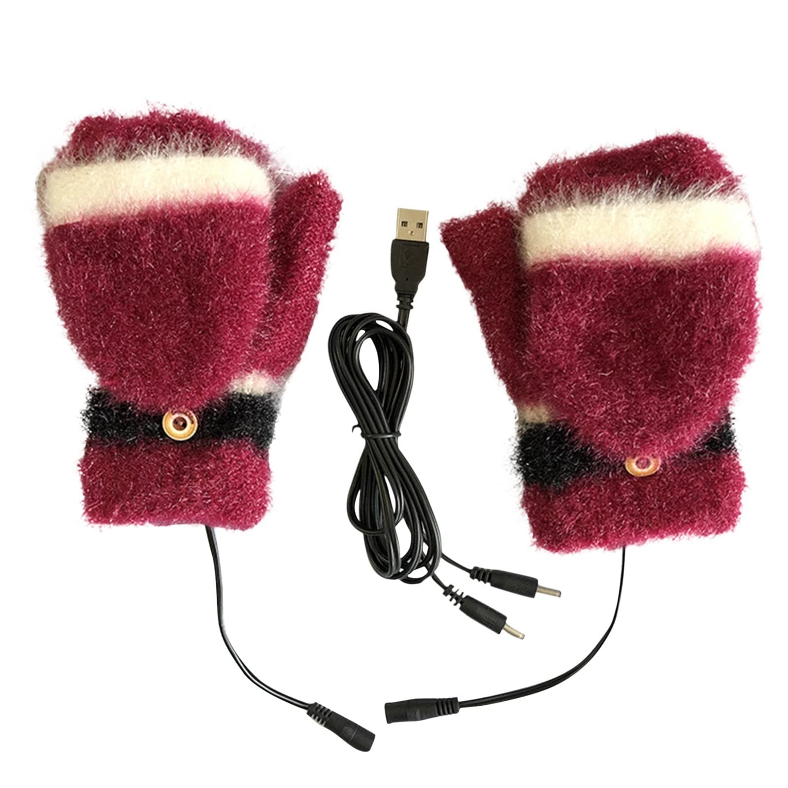 RSKK Kids USB Electric Heating Gloves - Winter Warm Wool Half-Finger Gloves with Finger Protection, Rechargeable Battery for Cold Weather (Black, One Size) - Perfect for Outdoor Activities, Skiing, Snowboarding & Winter Sports