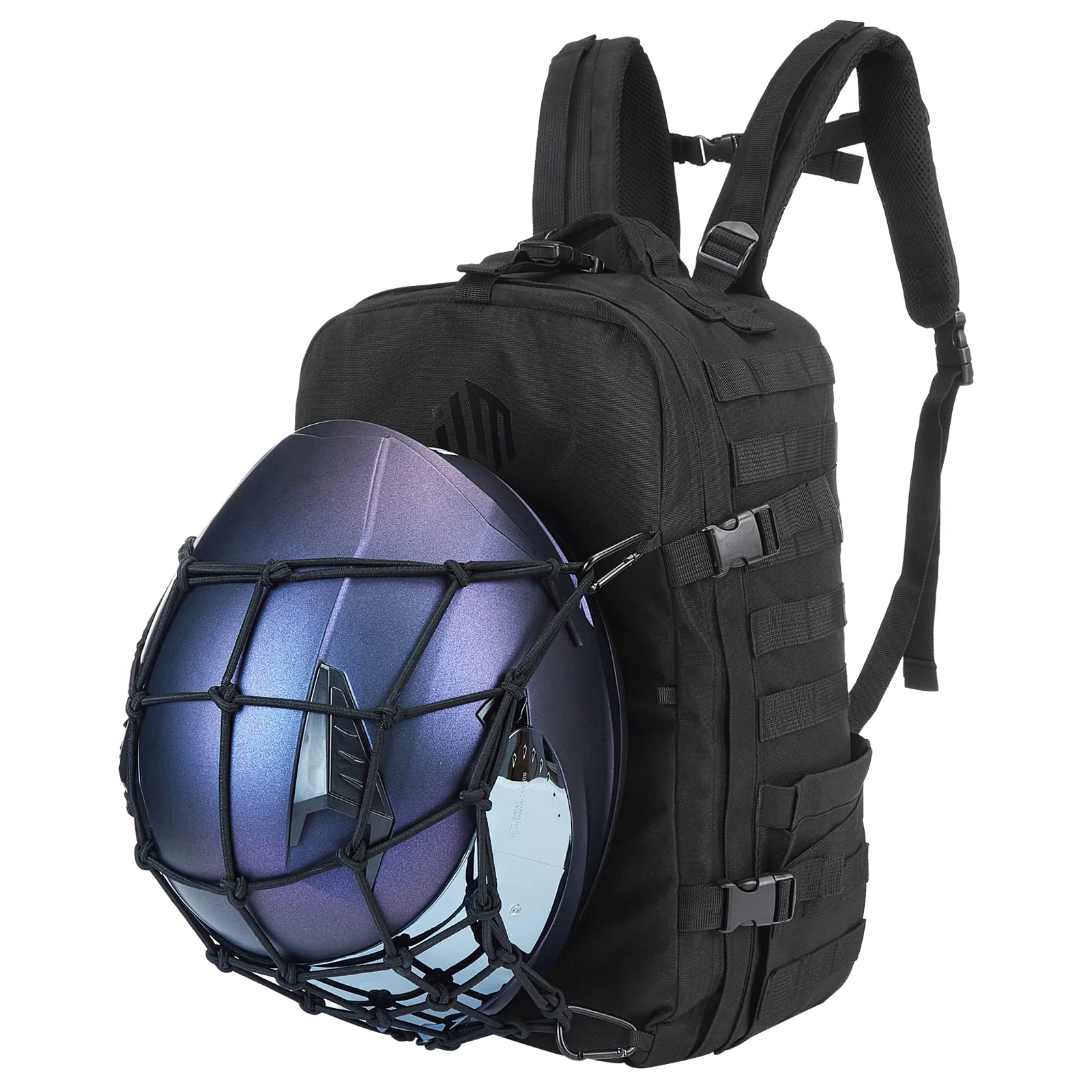 **ILM 30L Motorcycle Helmet Backpack - Waterproof Tactical Riding Backpack for Men & Women - Large Capacity Helmet Holder for Hiking, Commuting & Travel (Black, Model BP01)**