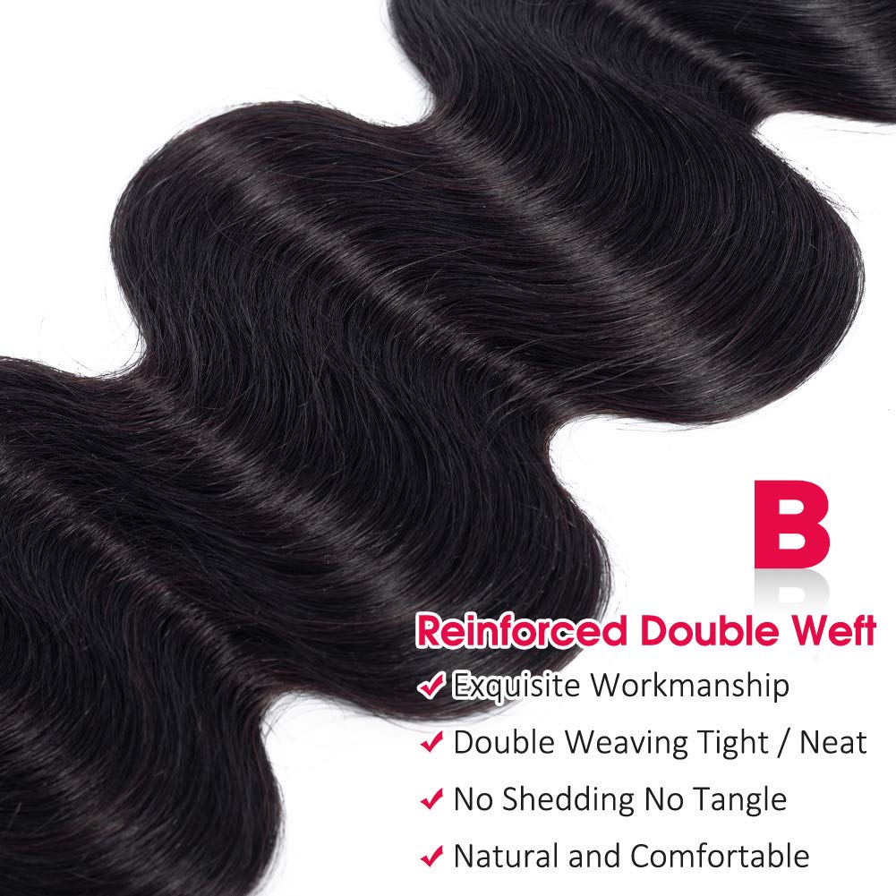 9A Brazilian Human Hair Body Wave Weft - 3 Bundles 100% Unprocessed Virgin Remy Hair Extensions - Black Color (18