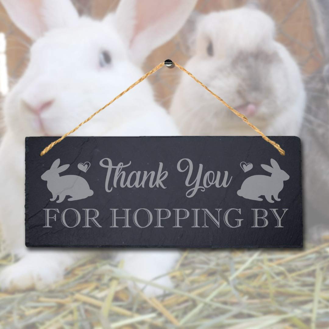 Personalized Laser Engraved Rabbit Bunny Plaque Sign - Custom Hanging Slate Decor for Easter, Nursery, or Garden - Thank You Gift for Teachers, Neighbors & Friends