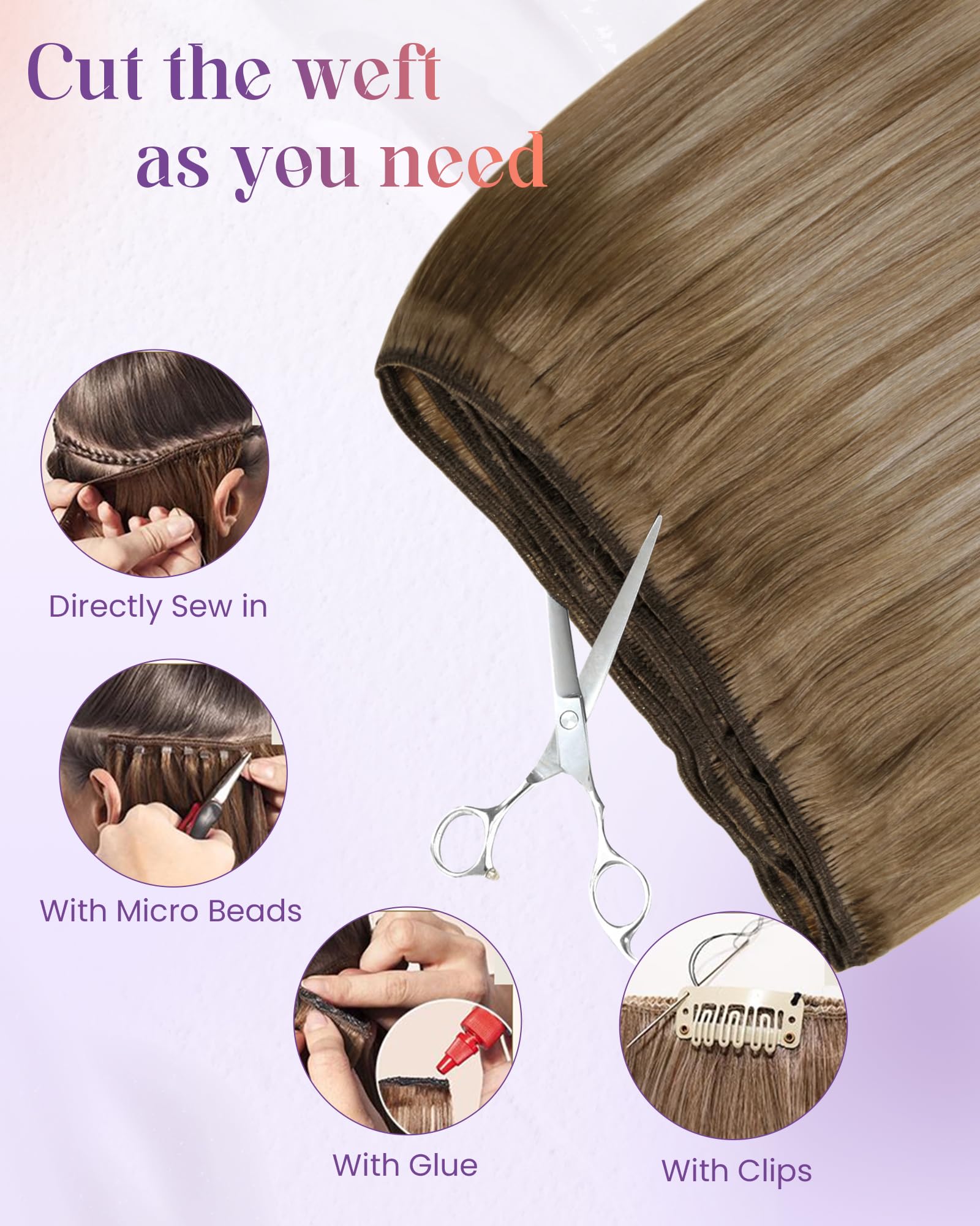 LaaVoo 18 Inch Human Hair Weft Extensions - 100g Soft Straight Sew-in Hair (Light Brown to Platinum Blonde Balayage Ash Blonde) | Natural Ombre Brown Hair Extensions for Styling & Volume | Perfect for Parties, Weddings & Everyday Wear