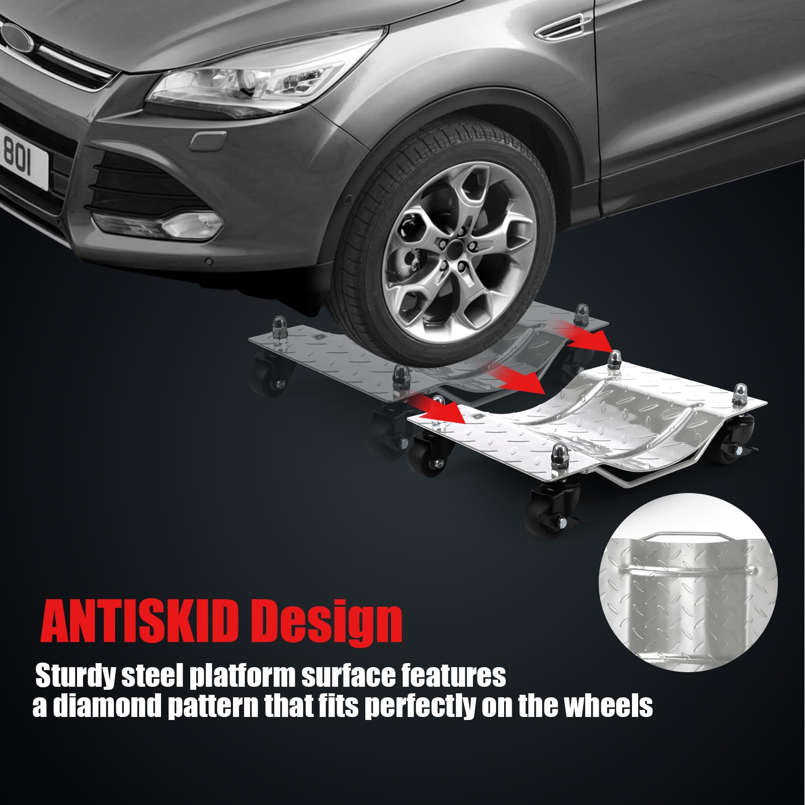 Heavy Duty Car Dolly 4-Pack - 6000 lbs Capacity Wheel Dolly with Brakes for Moving & Car Repair | Vehicle Dollies for Tires | Garage & Auto Shop Use