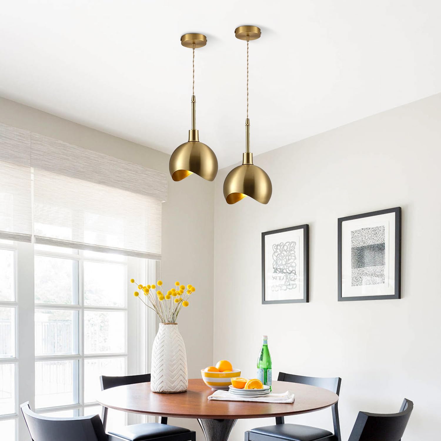 KCO Lighting Small Gold Pendant Light Set of 2 - Farmhouse Dome Pendant Lights for Kitchen Island, Dining Room & Barn - Antique Brass Industrial Light Fixture (Perfect for Farmhouse Decor, Restaurant Lighting & Home Renovation Projects)