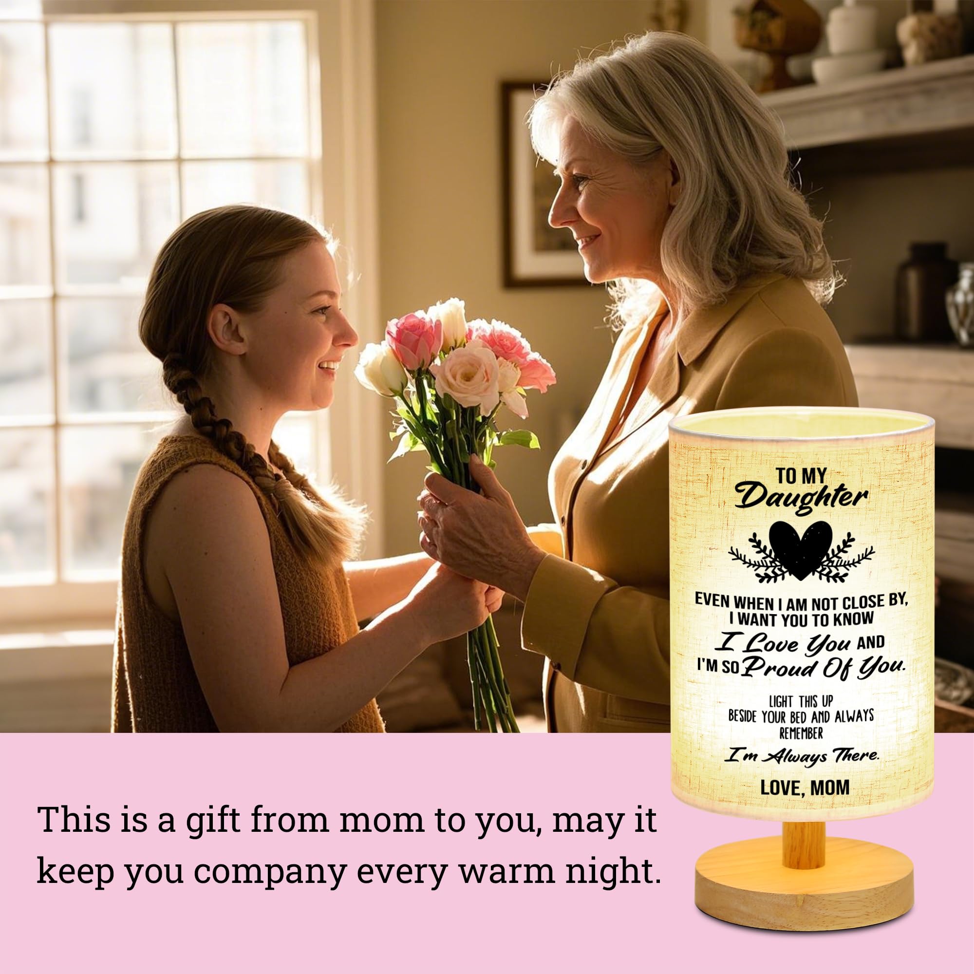 WSYEAR Daughter Gifts from Mom - Heartwarming Table Lamp for Daughter's Birthday, Mother's Day, Anniversary & Wedding | Thoughtful Gift Ideas for Special Occasions | Perfect for Bedroom, Nursery & Dorm Decor