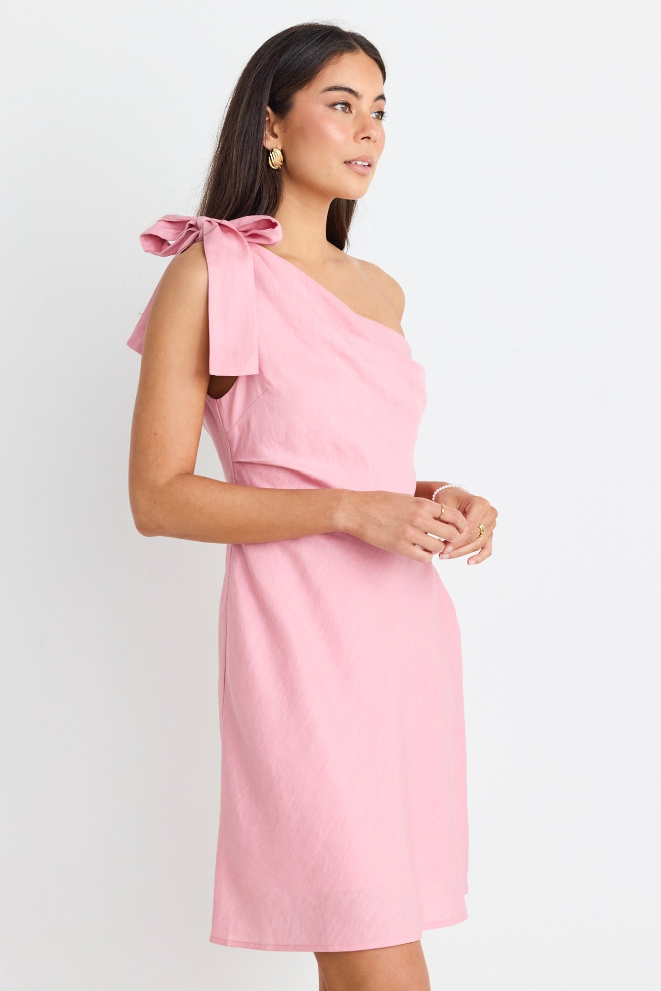 Stylish One Shoulder Bow Mini Dress - Linen Blend for Comfort & Elegance | Perfect for Summer Parties, Weddings & Date Nights