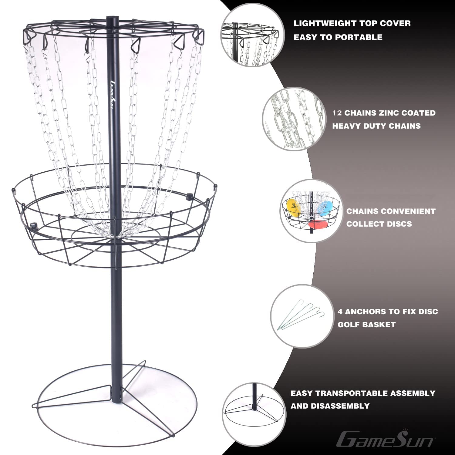 PDGA Standard Size Disc Golf Basket & Target with 3 Discs - Professional Disc Golf Equipment for Outdoor Training & Backyard Practice