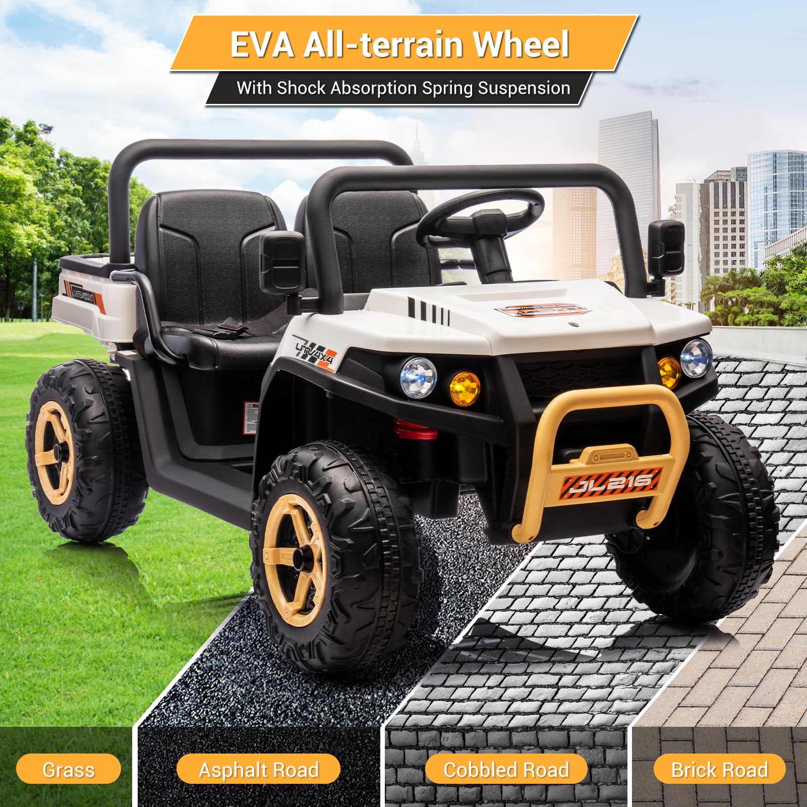 GARVEE 24V Kids Electric Ride On Dump Truck - 6X6 2 Seater Remote Control UTV Battery Powered 6 Wheeler for Boys & Girls Ages 3+ | Outdoor Play, Backyard Fun, Birthday Gift (White)