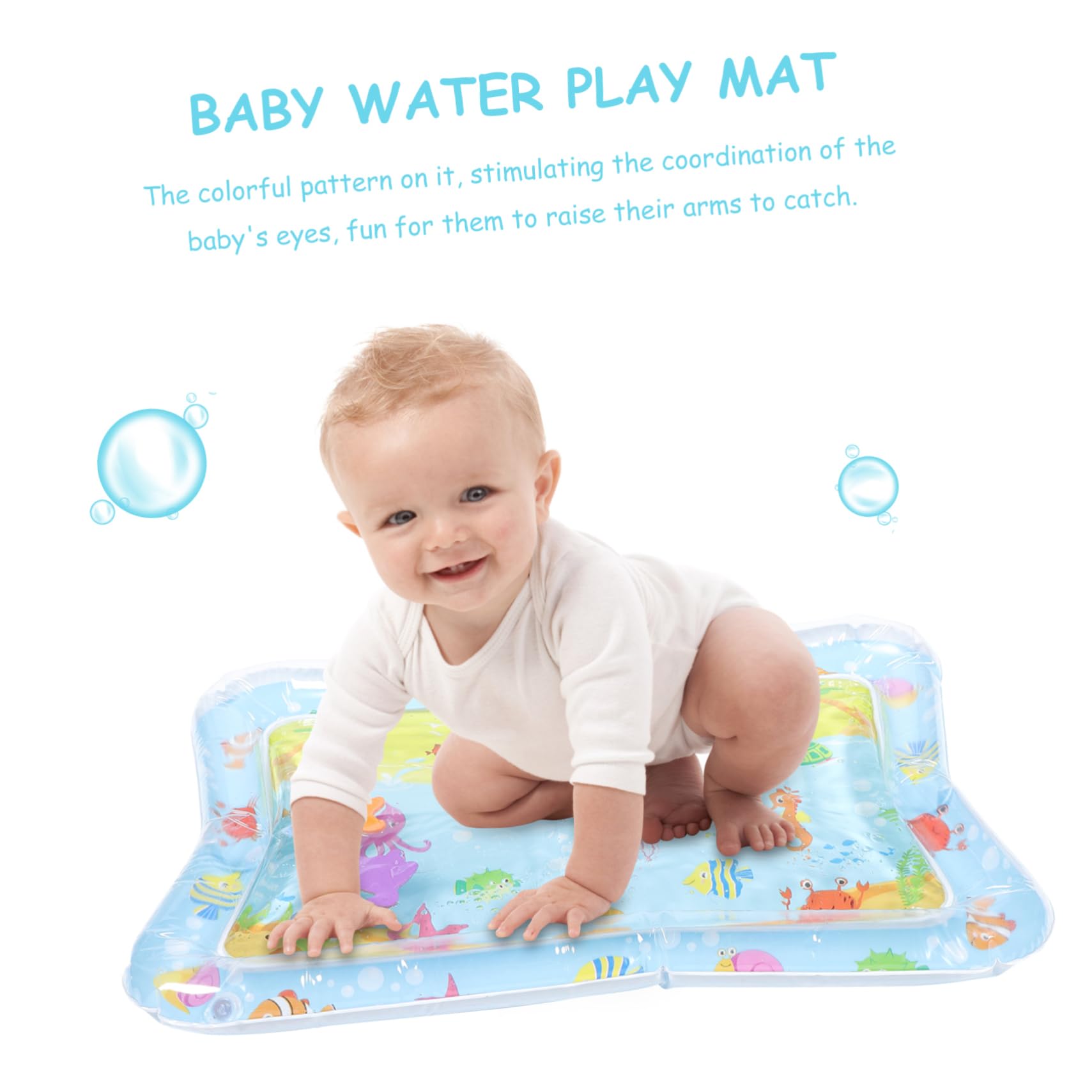 FAVOMOTO 5-Piece Inflatable Baby Tummy Time Mat Set - Water Play Mat, PVC Sensory Toys for Infants, Toddler Development & Bath Time Fun