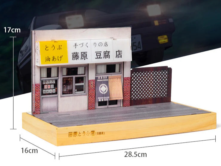 1/32 Scale Fujiwara Tofu Shop Diorama Display Set with Built-in LED Lights - Perfect for Anime Collectors, Model Enthusiasts & Home Decoration