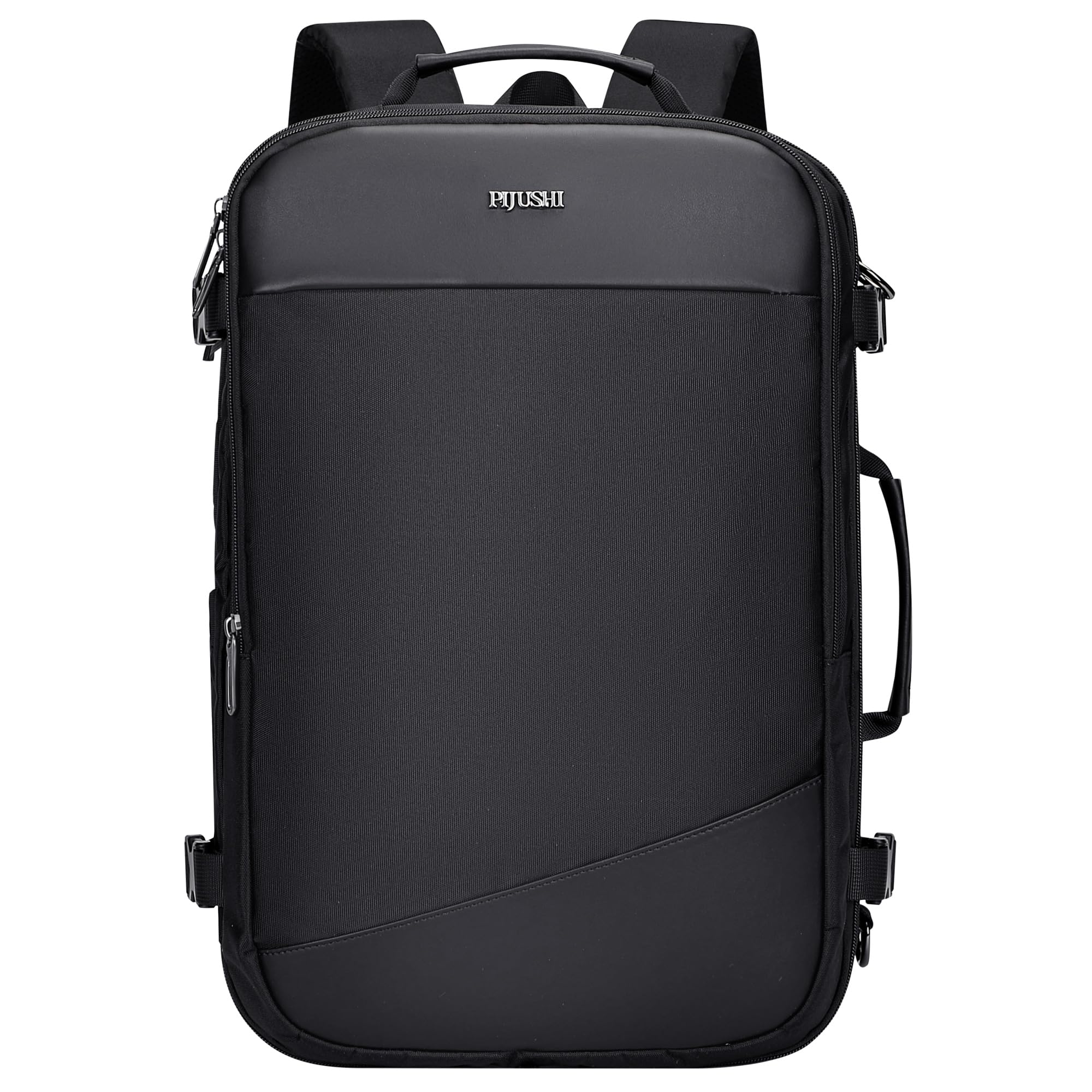 PIJUSHI Large Flight Approved Carry-On Travel Backpack for Women & Men with USB Charging Port - Fits 16 Inch Laptop (PE035 Black) - Perfect for Air Travel, Business Trips & Daily Commute