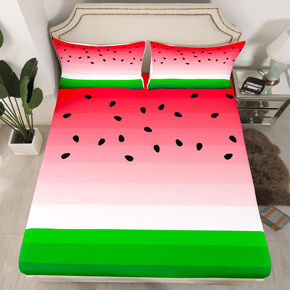 Feelyou Kids Watermelon Bedding Set - Twin Size Tropical Fruit Print Sheets for Girls & Women | Super Soft, Breathable Red & Green Pineapple Stripe Bed Sheets | Perfect for Kids' Rooms, Dorm Decor & Summer Themed Bedrooms