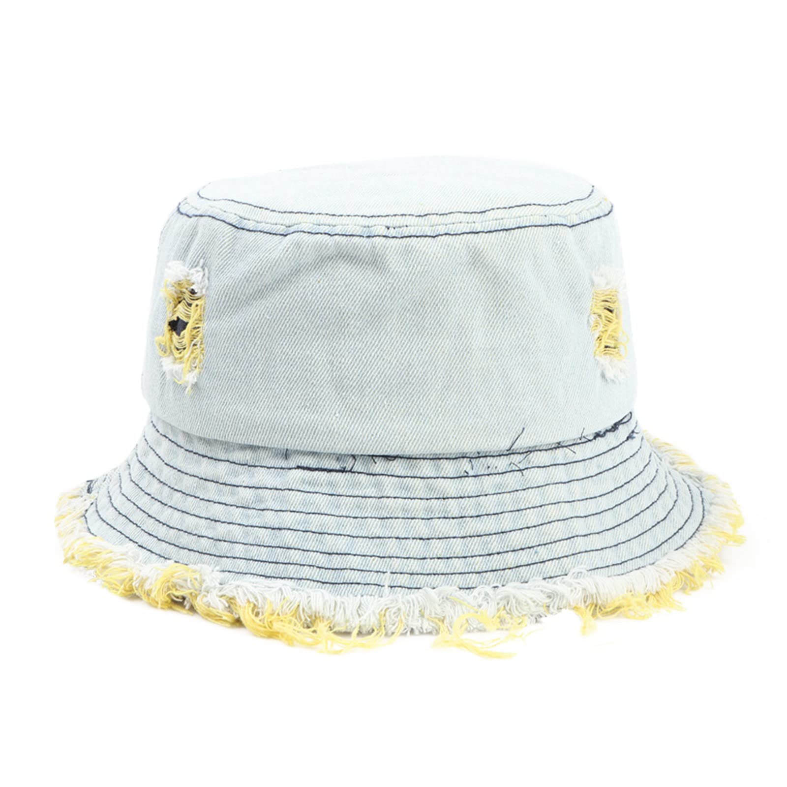 Vintage Washed Denim Bucket Hat for Women - Ripped & Frayed Fisherman Sun Hat with Packable Design - Perfect for Outdoor Activities, Beach, Hiking and Summer Fashion