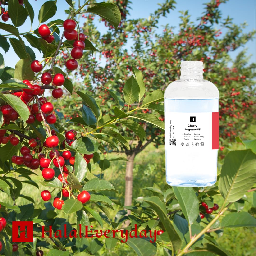 Premium Halal-Certified Fragrance Oil for Soap Making, Candle Warmer, Incense & DIY Perfume - 100% Pure Uncut Scented Oil - 16oz Cherry Scent - Perfect for Aromatherapy, Home Fragrancing & Handmade Beauty Products