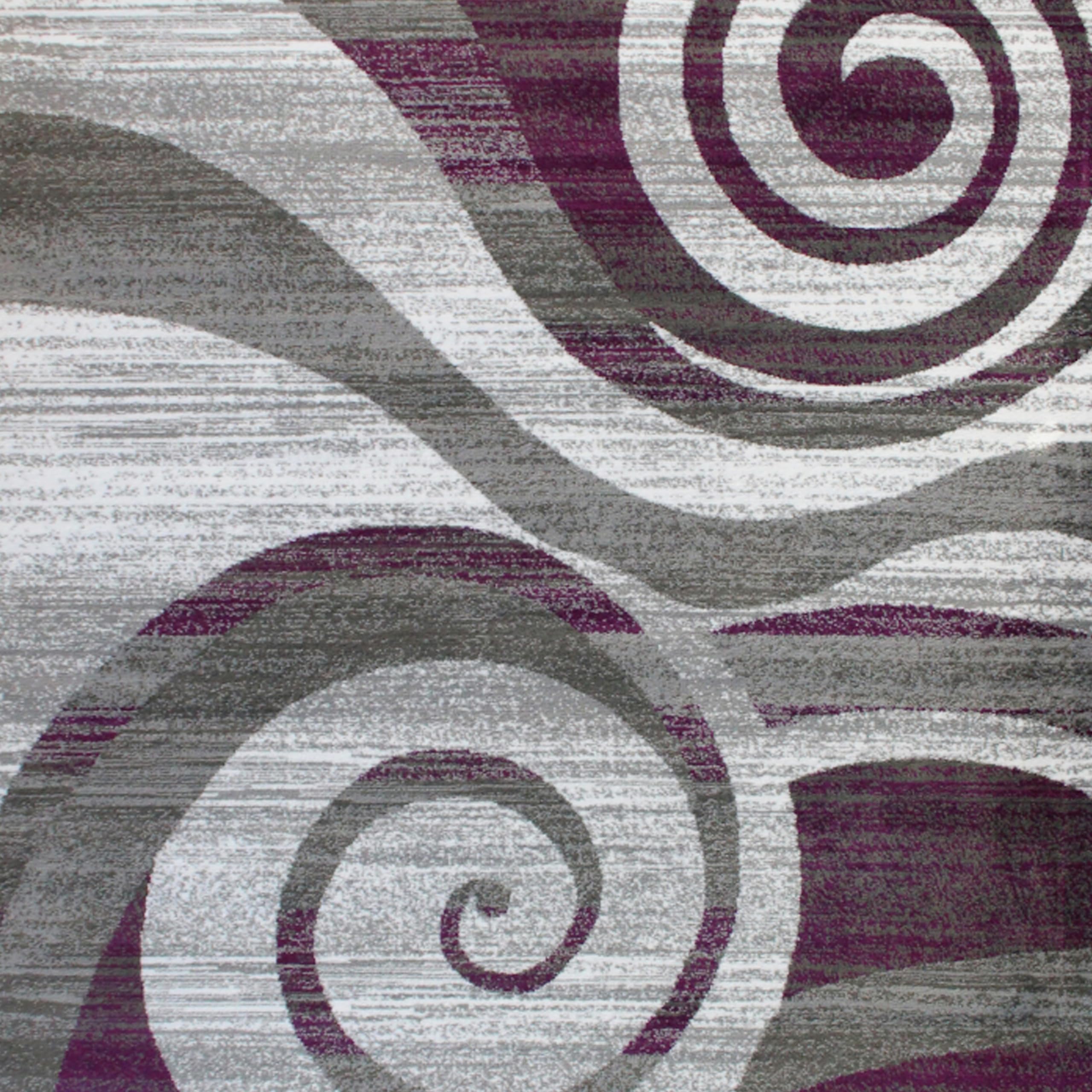 EMMA + OLIVER Ultra Soft Plush Accent Rug - 8x10 Purple Gray Black White Scraped Swirls Design - Easy Care Jute Backing - Moisture & Stain Resistant - Perfect for Living Room, Bedroom or Nursery Decor