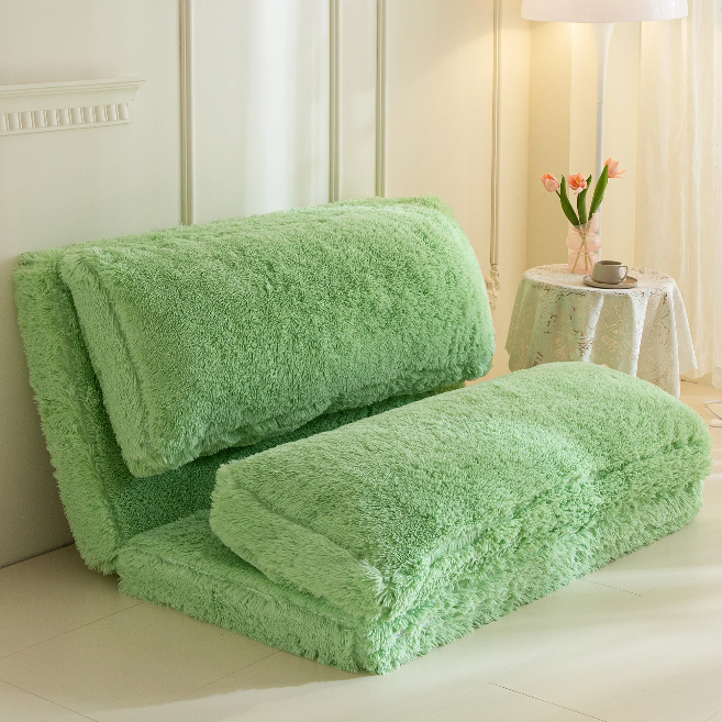 MAXYOYO Faux Fur Bean Bag Chair - Foldable Floor Sofa Bed with Foam Filling, Green Wall Couch Sleeper for Living Room, Bedroom & Dorm | Comfortable Lounge Chair for Reading, Gaming & Relaxing
