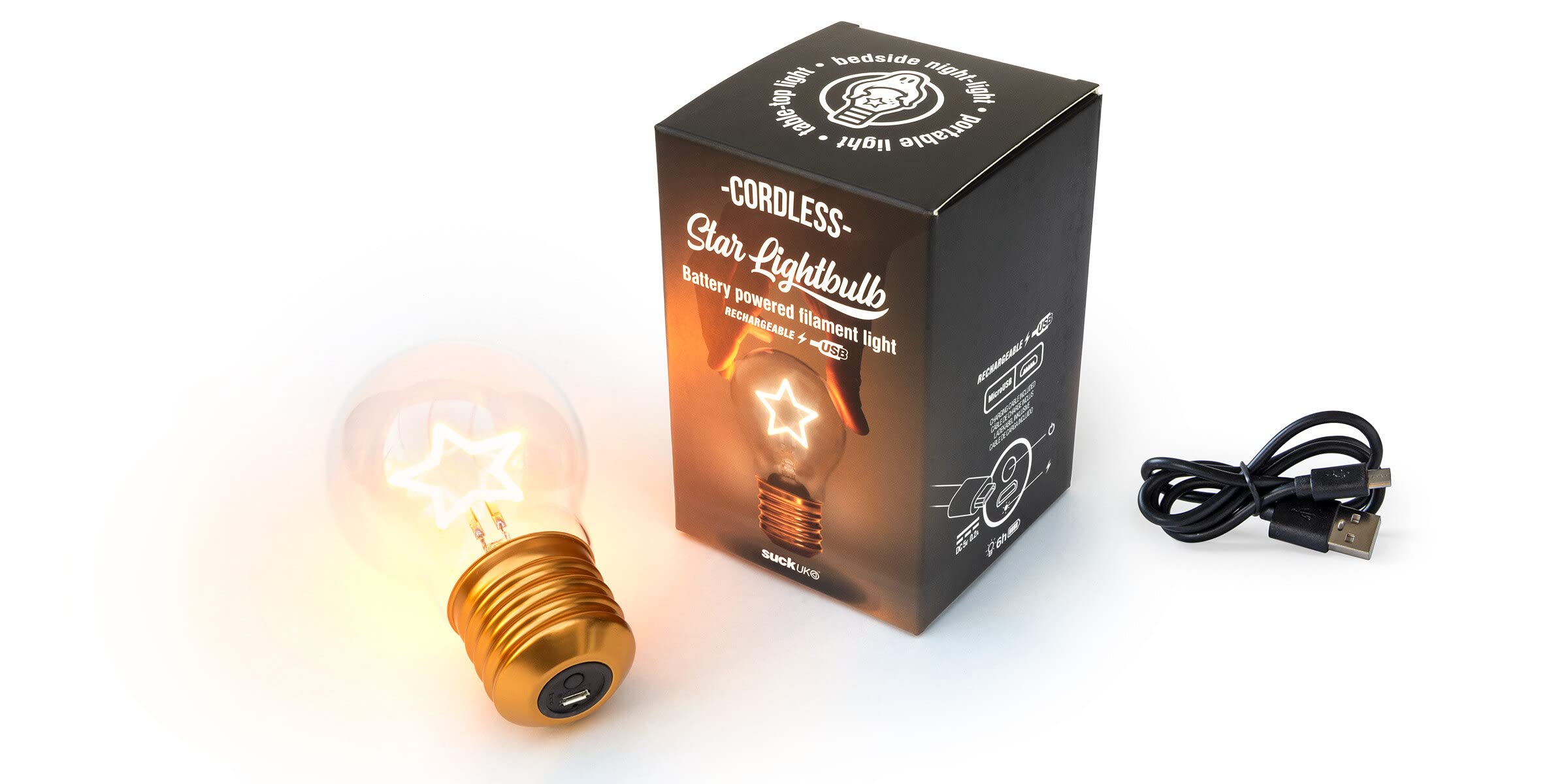 Rechargeable Star Shaped LED Table Lamp - USB Powered Cordless Night Light with Edison Bulb | Battery Operated Desk Decor for Bedroom, Living Room & Office | Romantic Ambient Lighting for Home Decor