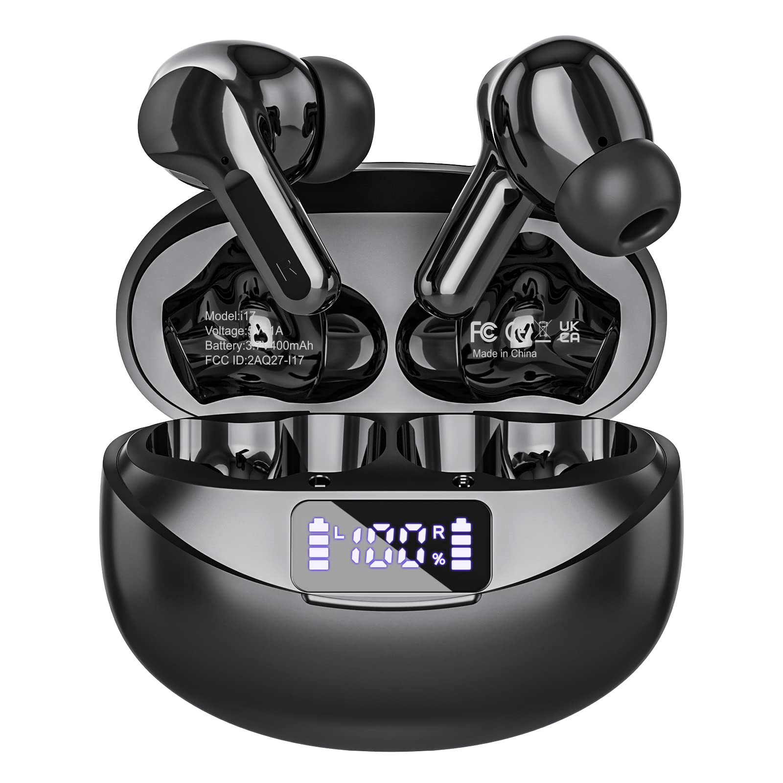 Wireless Bluetooth Earbuds 50H Playback with IPX7 Waterproof, HD Microphone, LED Display - Compatible with iPhone & Android (Black) | Perfect for Gym, Running, Travel & Daily Commute