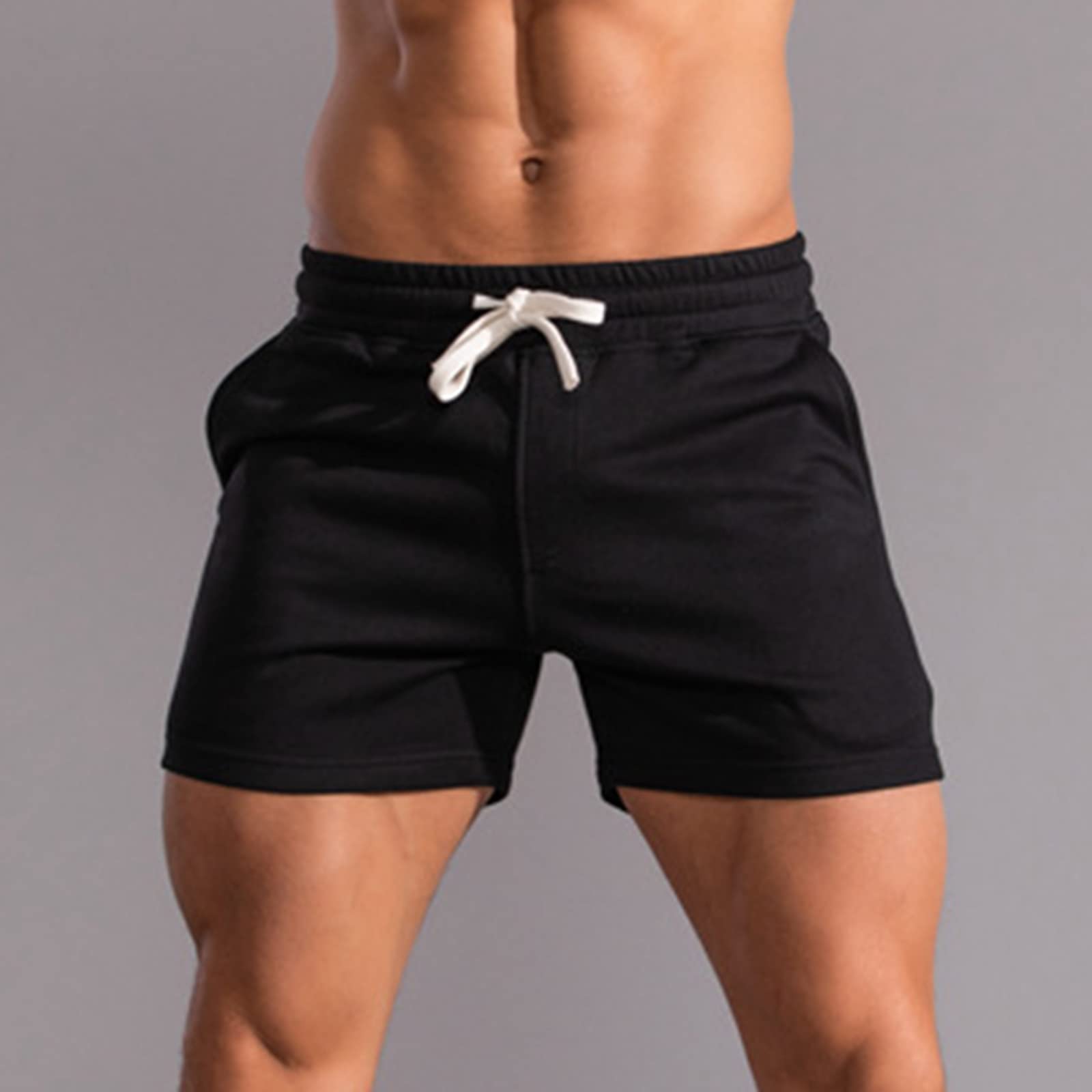 **Men's Gym Shorts - Comfortable Cotton Casual Workout Shorts with Elastic Mid-Waist & Lace-Up Design for Running, Training & Lounge Wear**