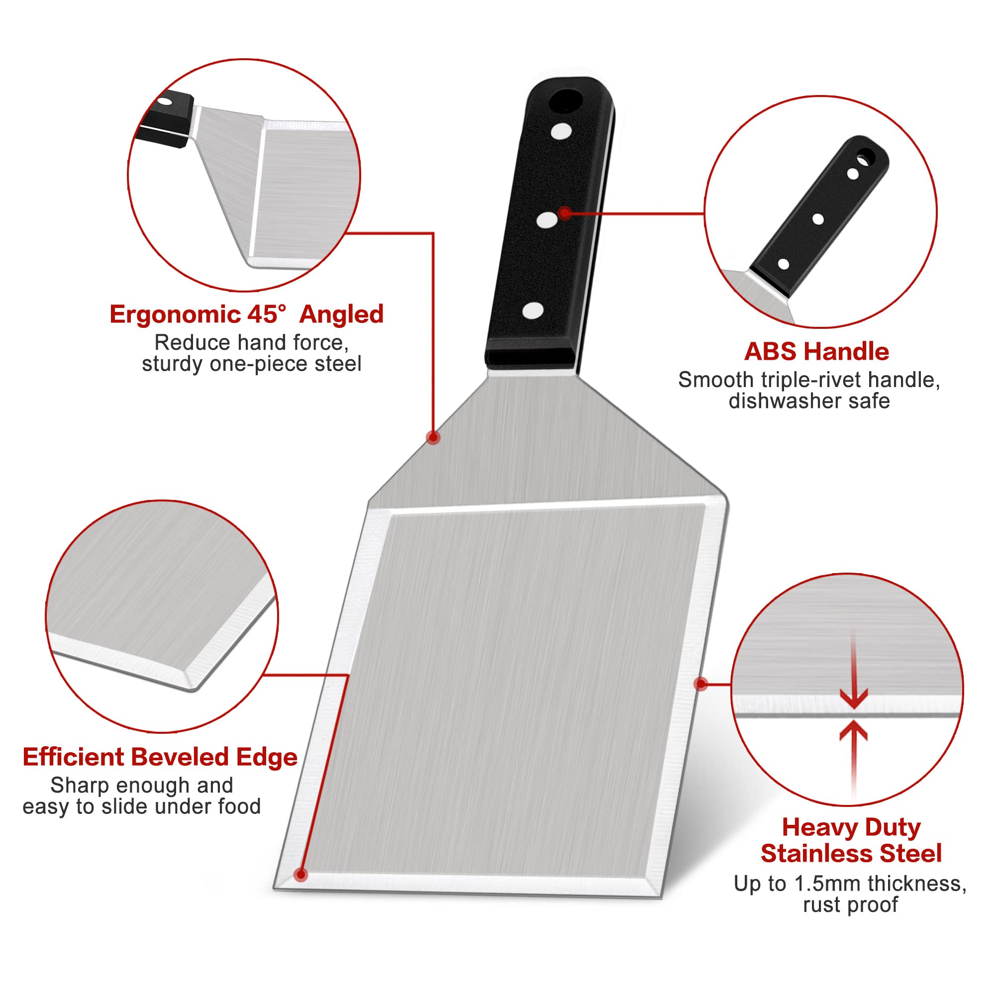 **Leonyo Heavy Duty Stainless Steel Burger Spatula - Triple Rivet BBQ Turner for Grilling, Flipping Burgers & Pancakes - Dishwasher Safe Metal Griddle Spatula for Outdoor Cooking & Kitchen Use**