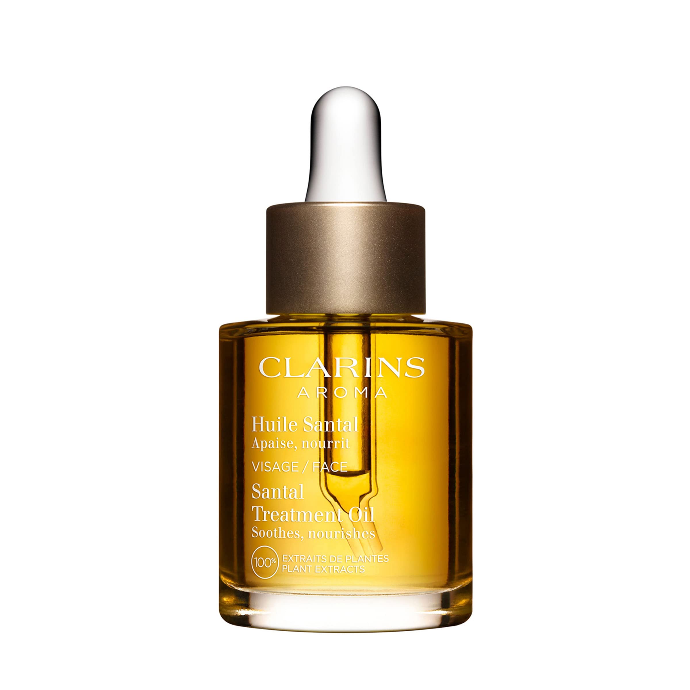 Clarins Santal Face Oil Treatment - Hydrating & Soothing Facial Oil for Dry Skin | 100% Natural Plant Extracts | Reduces Redness, Irritation & Fine Lines | Instantly Softens Skin | Perfect for Nighttime Skincare & Anti-Aging Routine