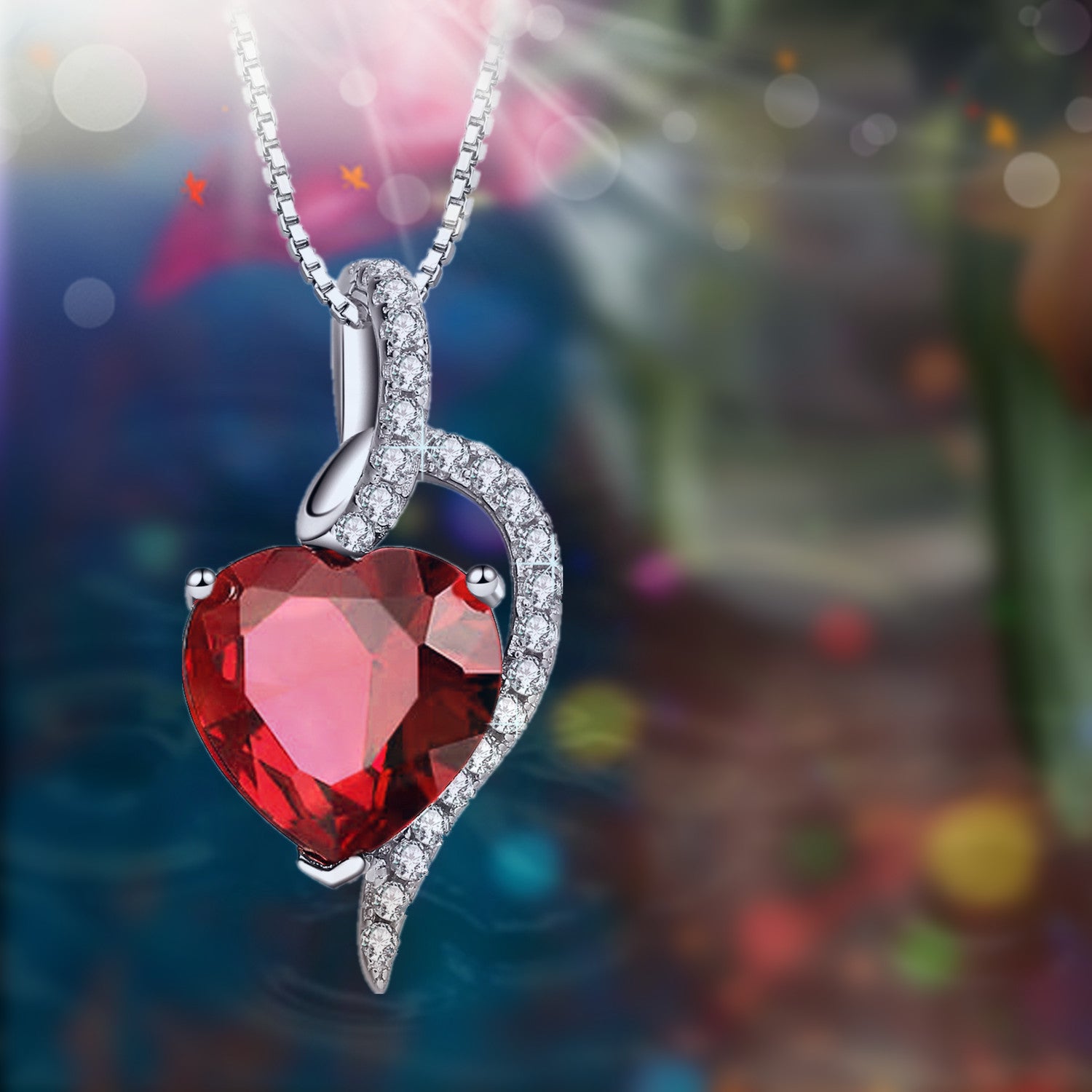 MABELLA Sterling Silver Heart Pendant Necklace with Simulated Blue Sapphire, Ruby & Blue Topaz - Valentine's Day Gift for Her, Anniversary Present, Birthday Jewelry for Women - Perfect for Romantic Dates, Proposals & Special Occasions