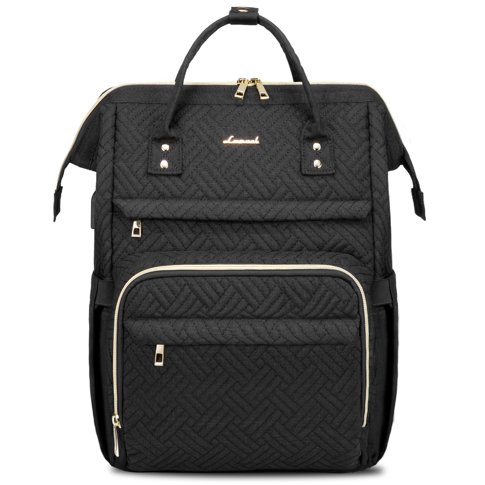 LOVEVOOK 15.6 Inch Laptop Backpack for Women - Waterproof USB Charging Travel Backpack, Professional Work Bag for Nurse, Teacher & Business - Stylish Black Plait Design for Commuting, College & Daily Use