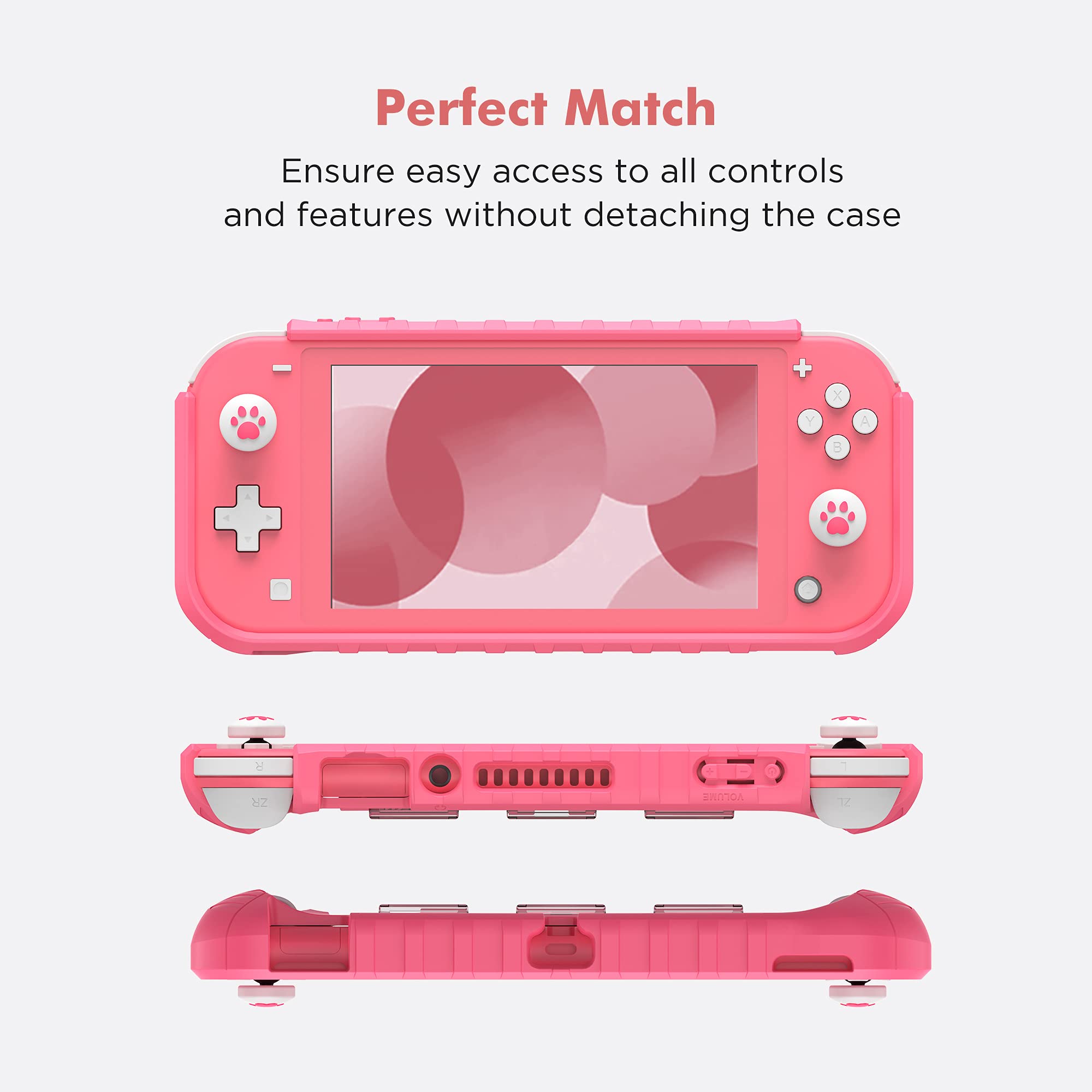 KIWIHOME Pink Protective Hard Case for Nintendo Switch Lite - TPU Cover with Thumb Grip Caps | Cute Gaming Accessory for Girls | Perfect for Travel, Home & On-the-Go Gaming (Pink)