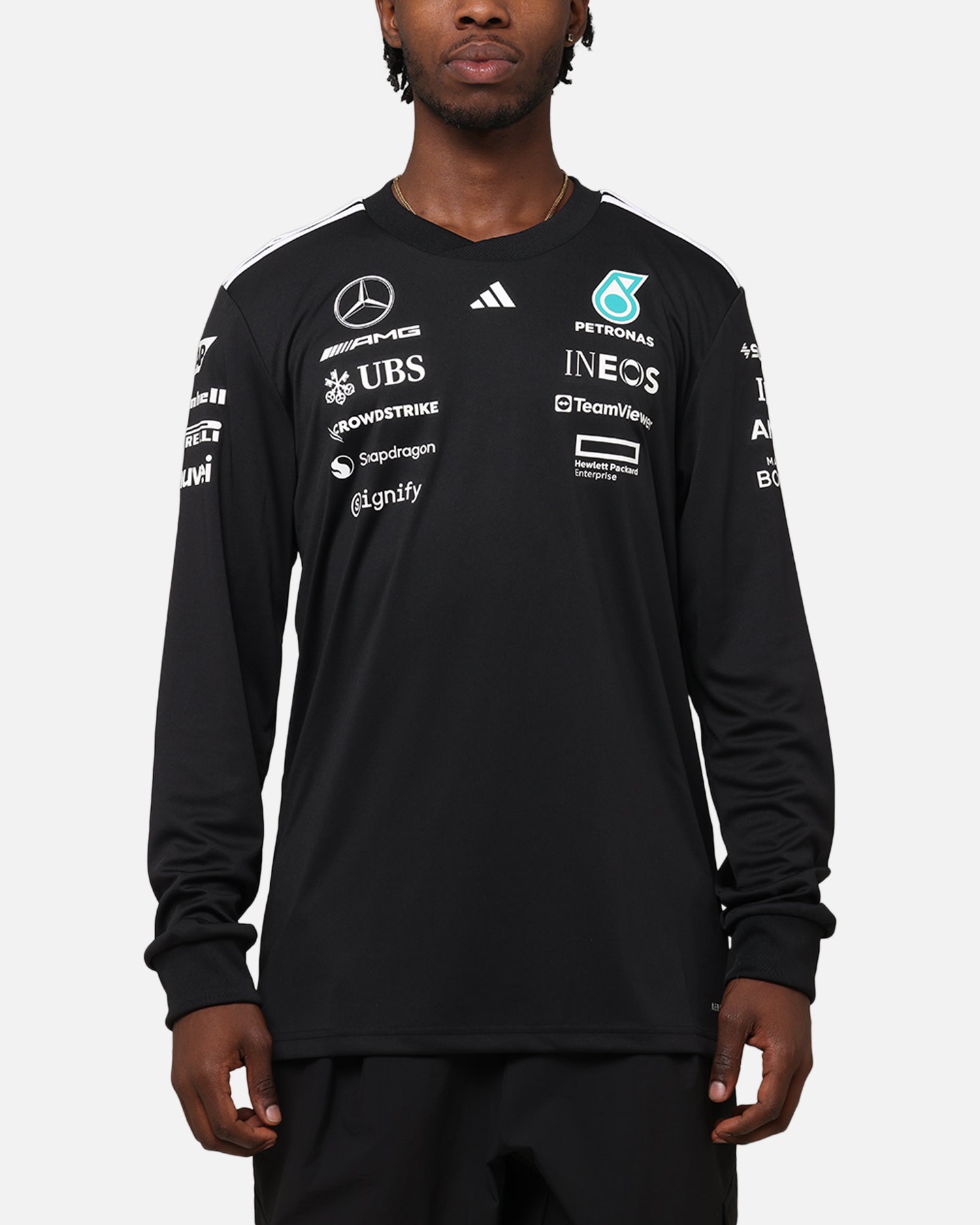 Adidas x Mercedes AMG Petronas F1 2025 Team Long Sleeve Driver T-Shirt Black | Official Formula One Racing Shirt | Perfect for Race Day & Motorsport Fans