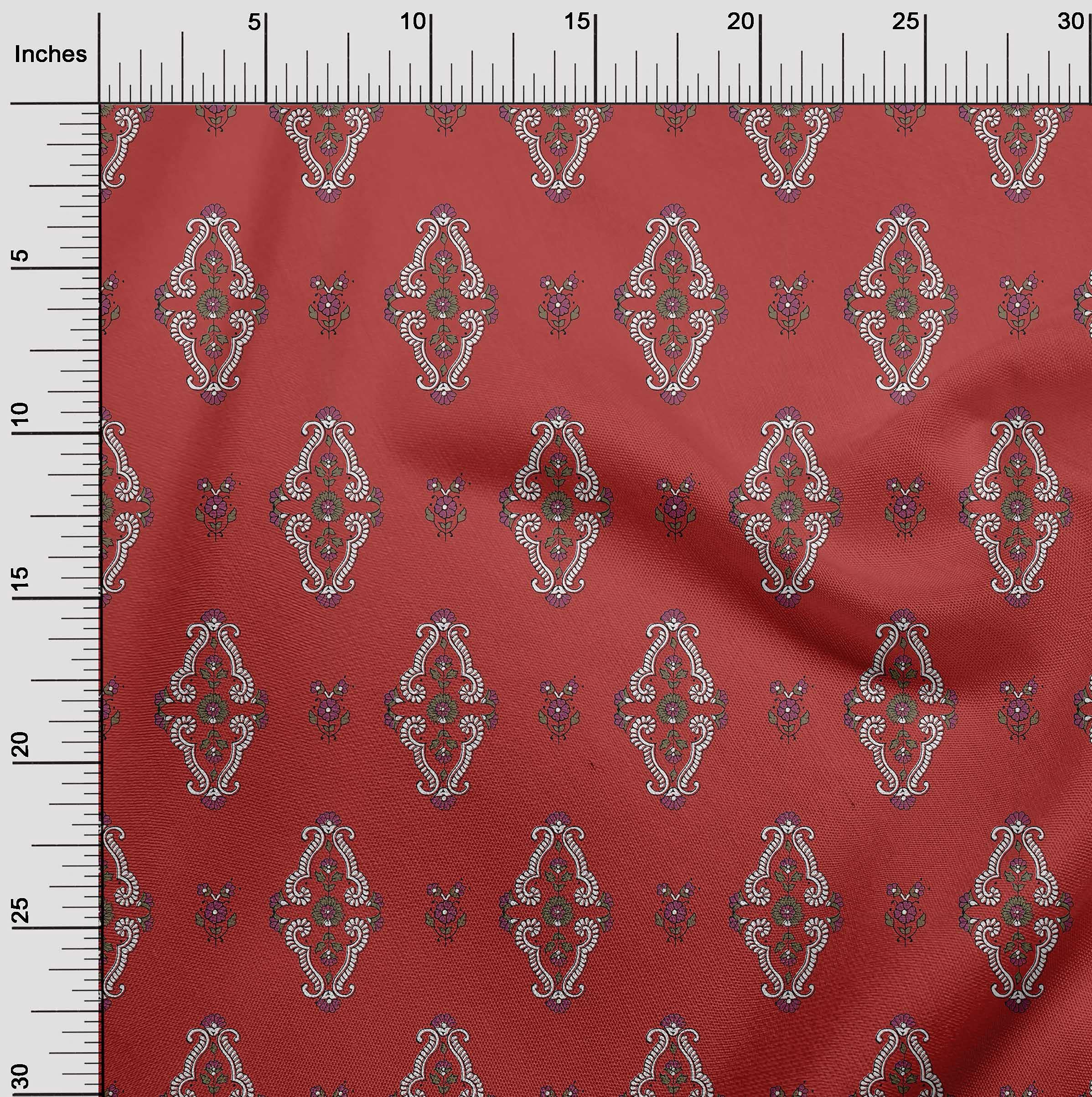 oneOone Rayon Red Printed Fabric Block - 56 Inch Wide Sewing Material by The Yard for DIY Clothing, Dresses & Home Decor Projects