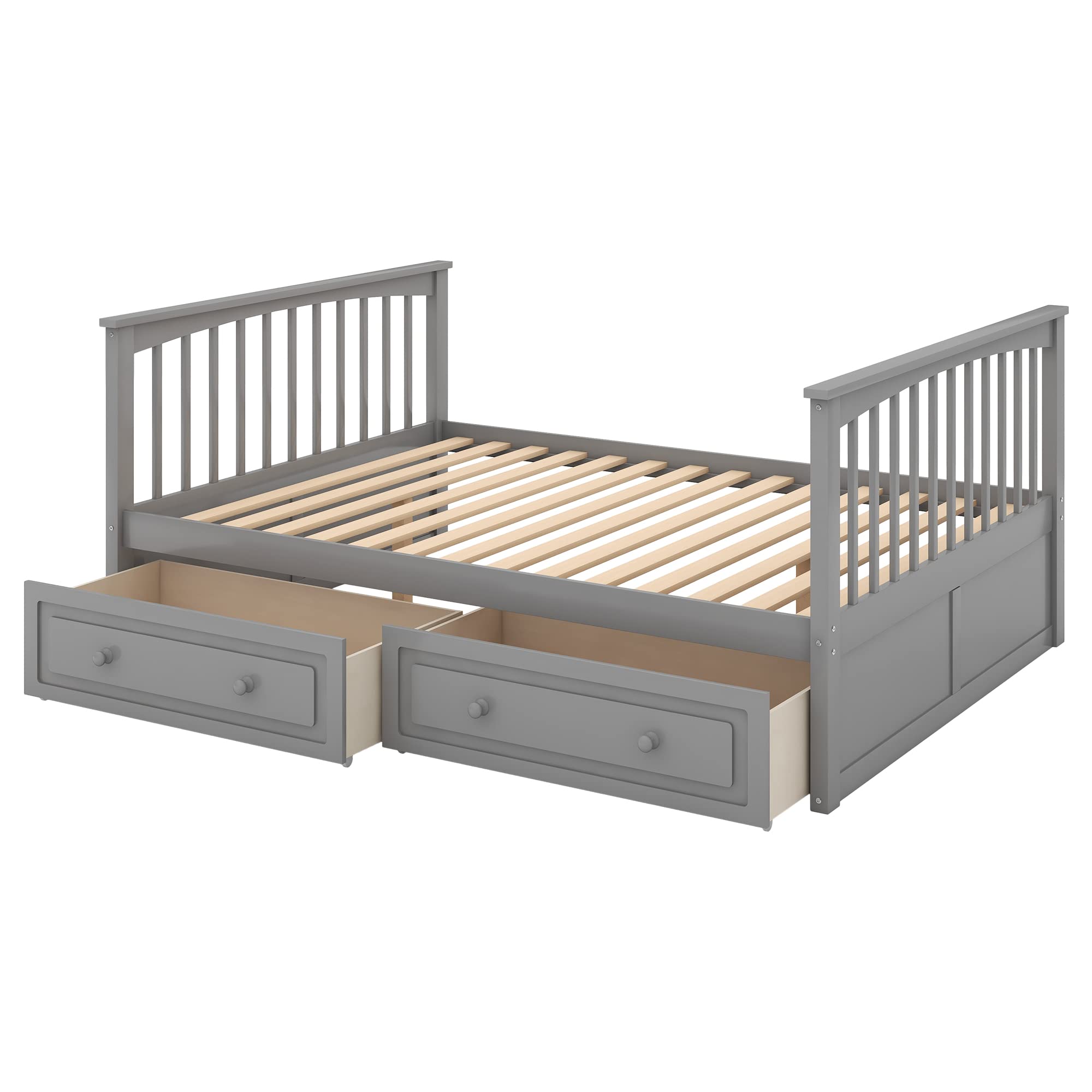 Harper & Bright Designs Full Over Full Wood Bunk Bed with 2 Storage Drawers & Ladder - Convertible to Twin Full Size Daybeds - Space Saving Kids Bedroom Furniture for Small Rooms & Guest Houses (Grey)