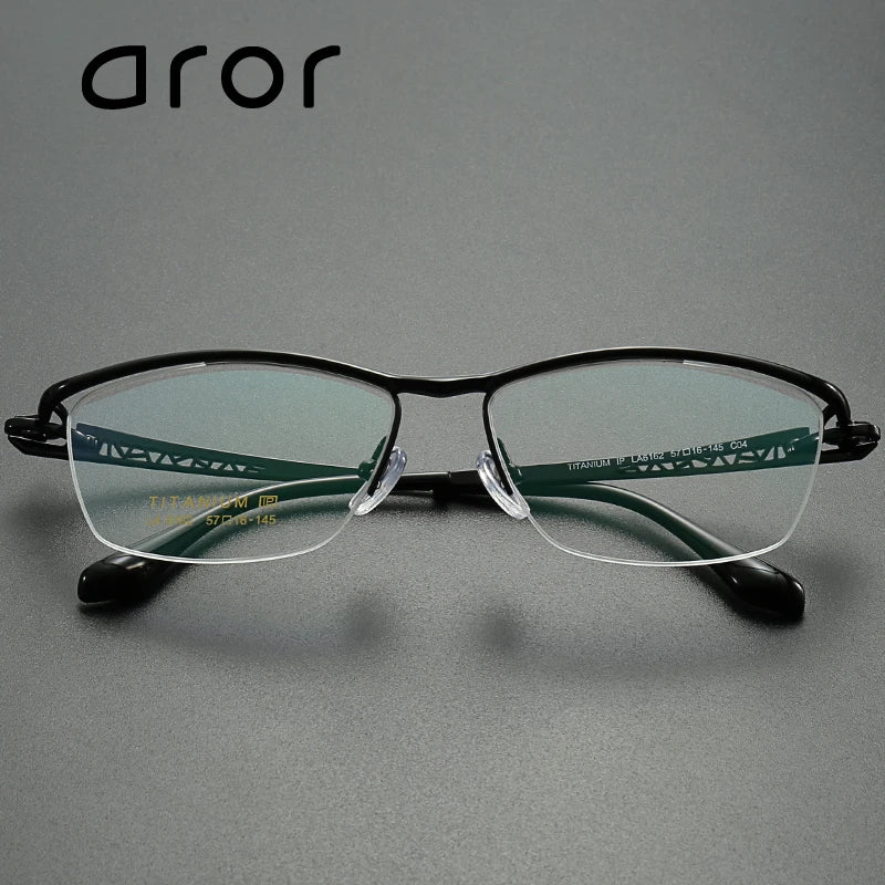 Aror Men's Semi-Rimless Square Oval Titanium Eyeglasses Frame 96162 - Lightweight Durable Glasses for Work, Reading & Everyday Wear
