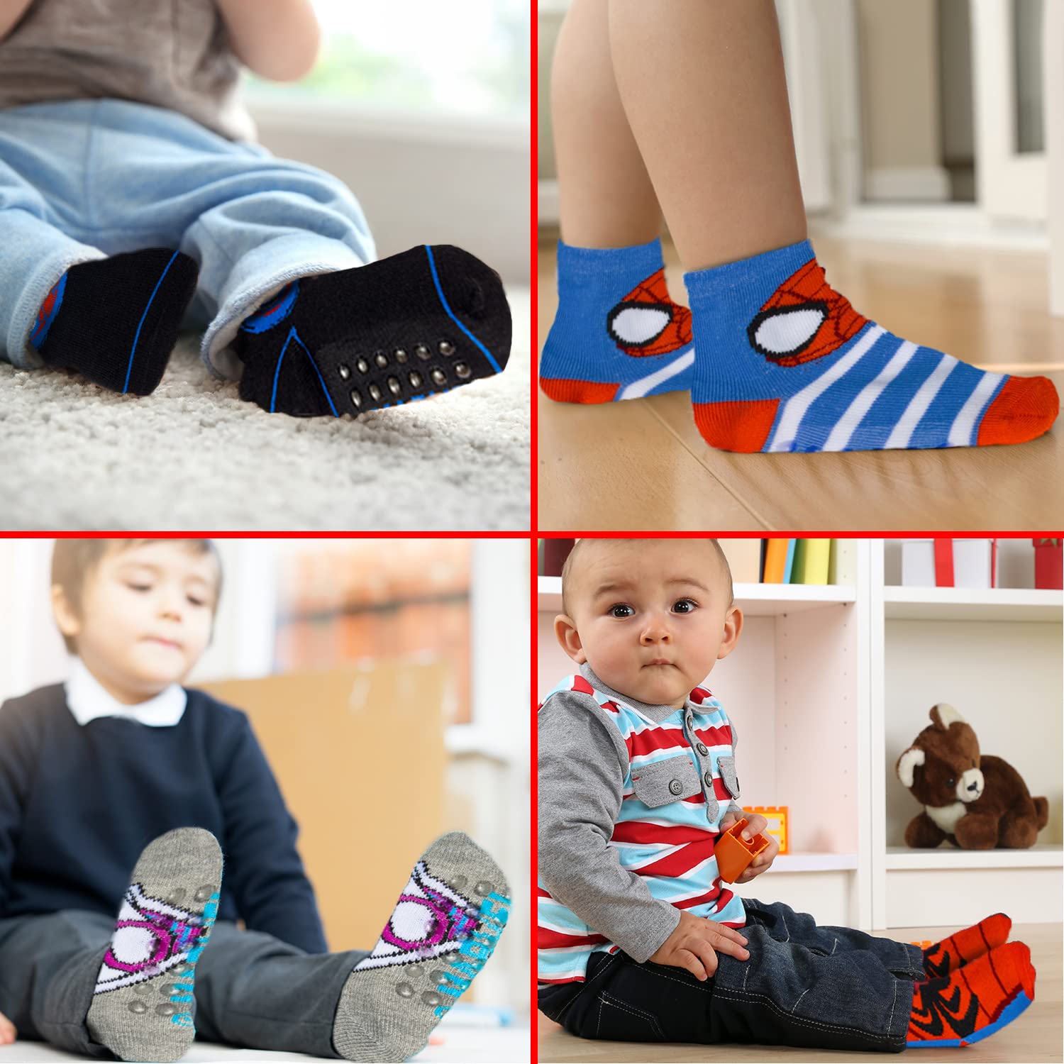Spider-Man Grip Socks for Toddler Boys - 10 Pack Non-Slip Toddler Socks with Spider-Man Design | Perfect for Playtime, Daycare & Home Activities
